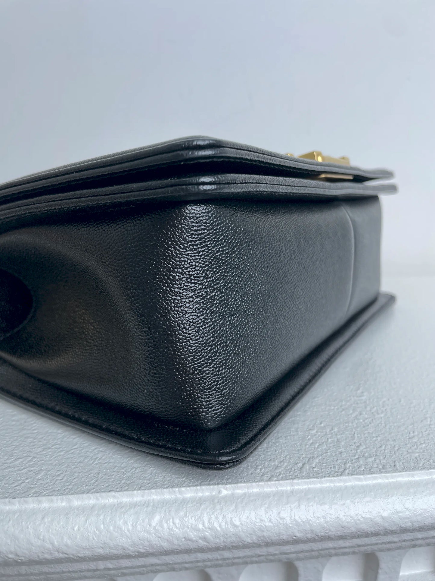 (A33) Chanel Black Caviar Chevron Medium LeBoy Antique Gold Hardware