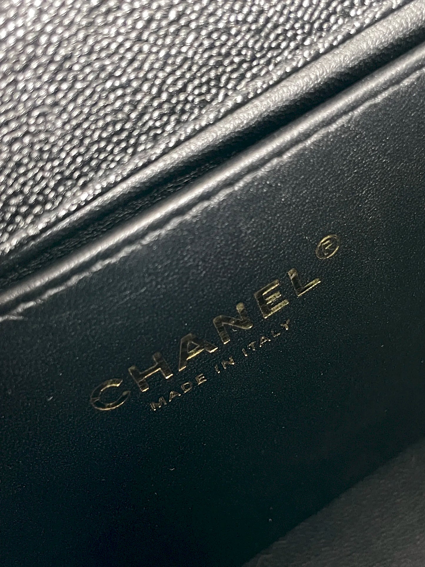(A33) Chanel Black Caviar Chevron Medium LeBoy Antique Gold Hardware