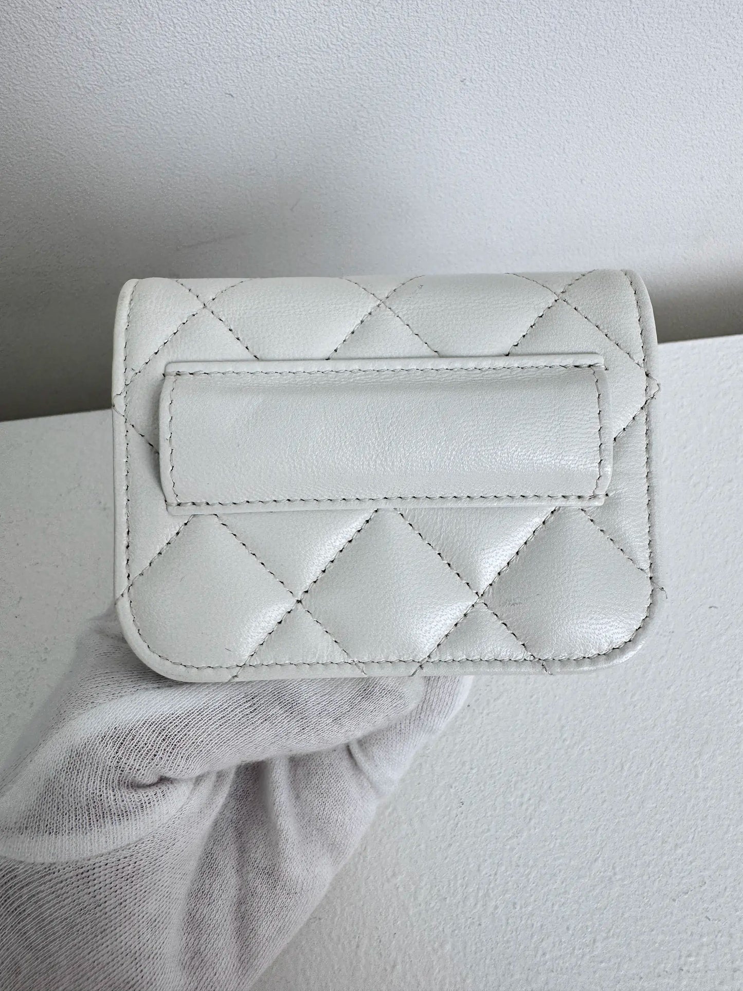 (A44) Chanel White Aged Calfskin 2021 Punk Chain Belt Bag Gold Hardware