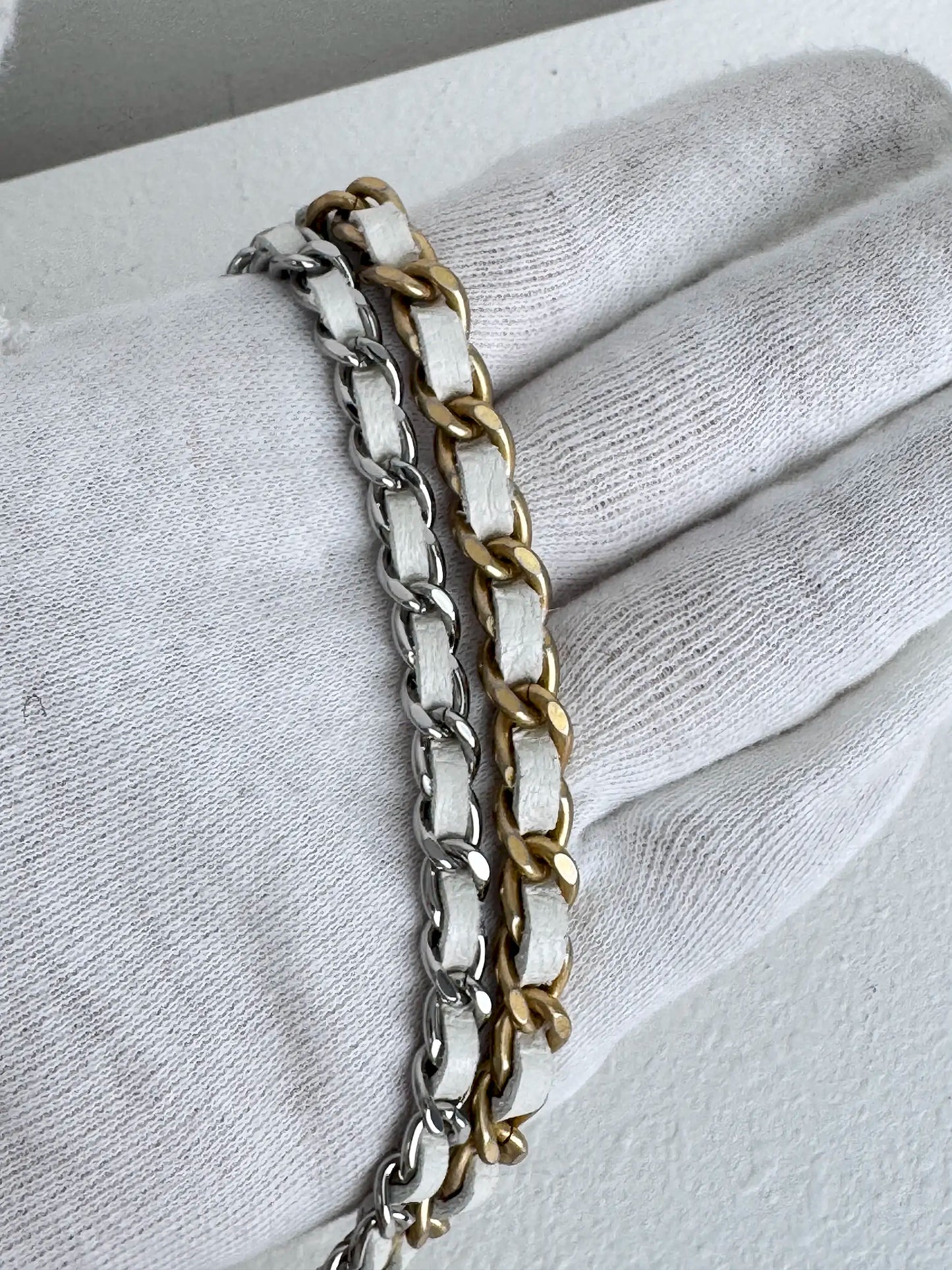 (A44) Chanel White Aged Calfskin 2021 Punk Chain Belt Bag Gold Hardware