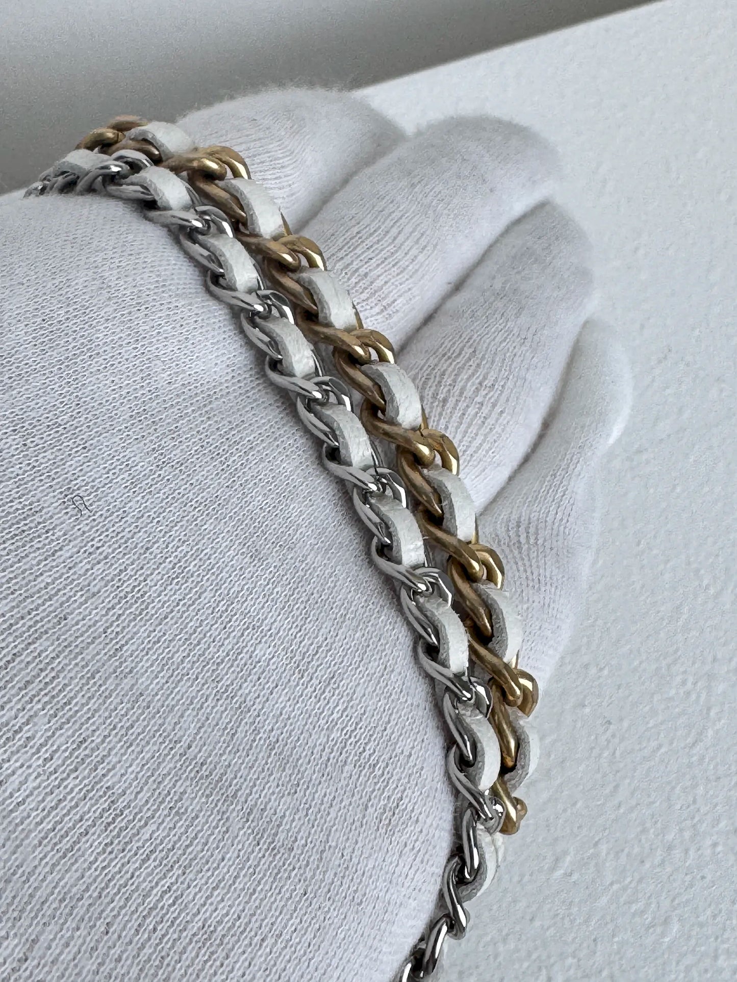 (A44) Chanel White Aged Calfskin 2021 Punk Chain Belt Bag Gold Hardware