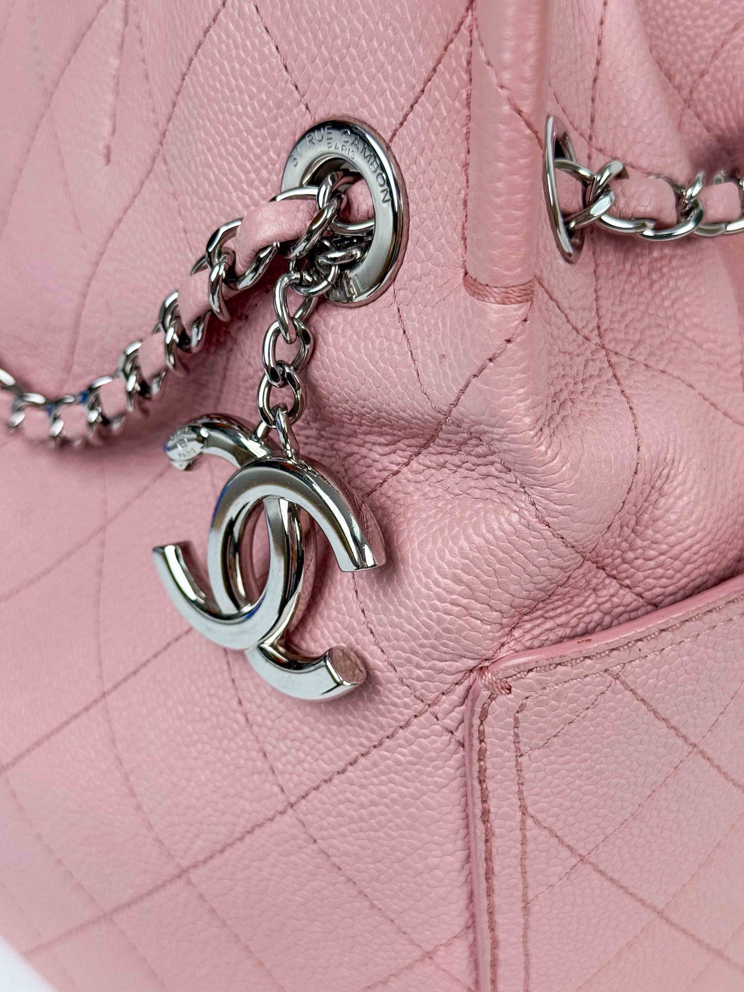 (A70) Chanel Pink Caviar Pocket Tote Bag with Silver Hardware