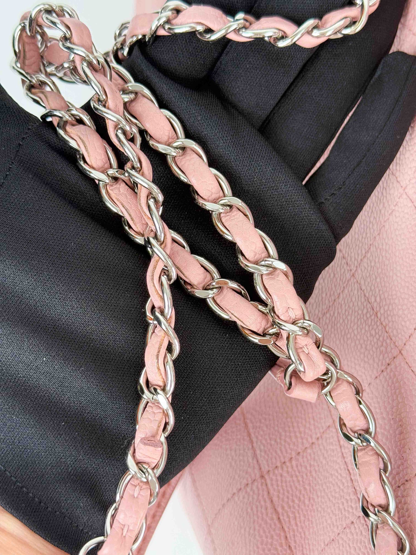 (A70) Chanel Pink Caviar Pocket Tote Bag with Silver Hardware