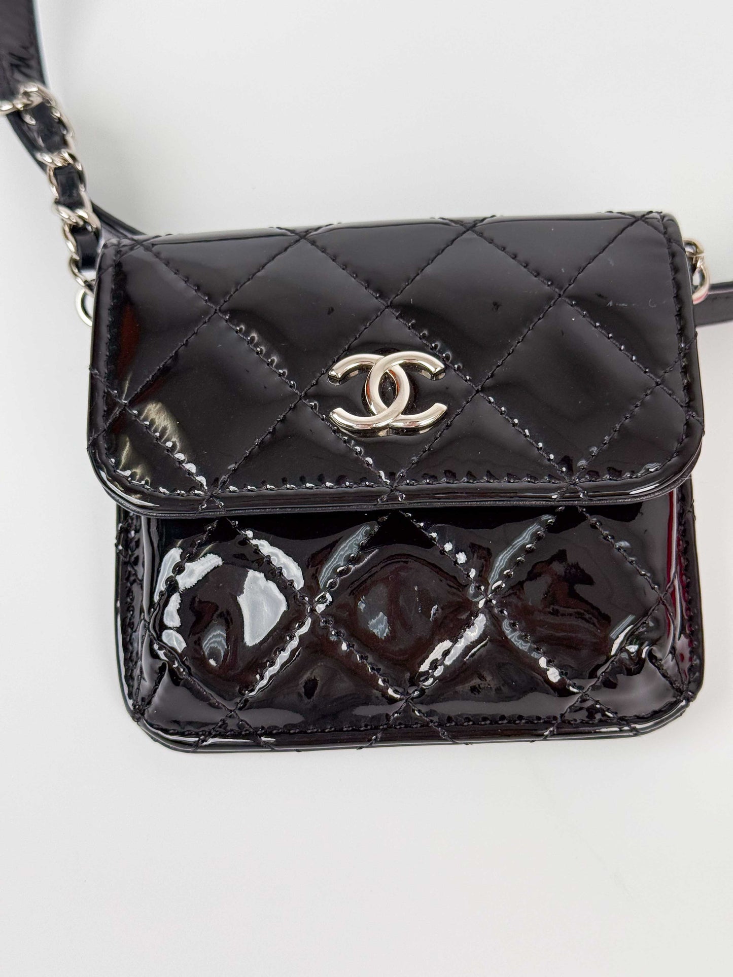 (A68) Chanel Pink and Black Patent Leather Bag