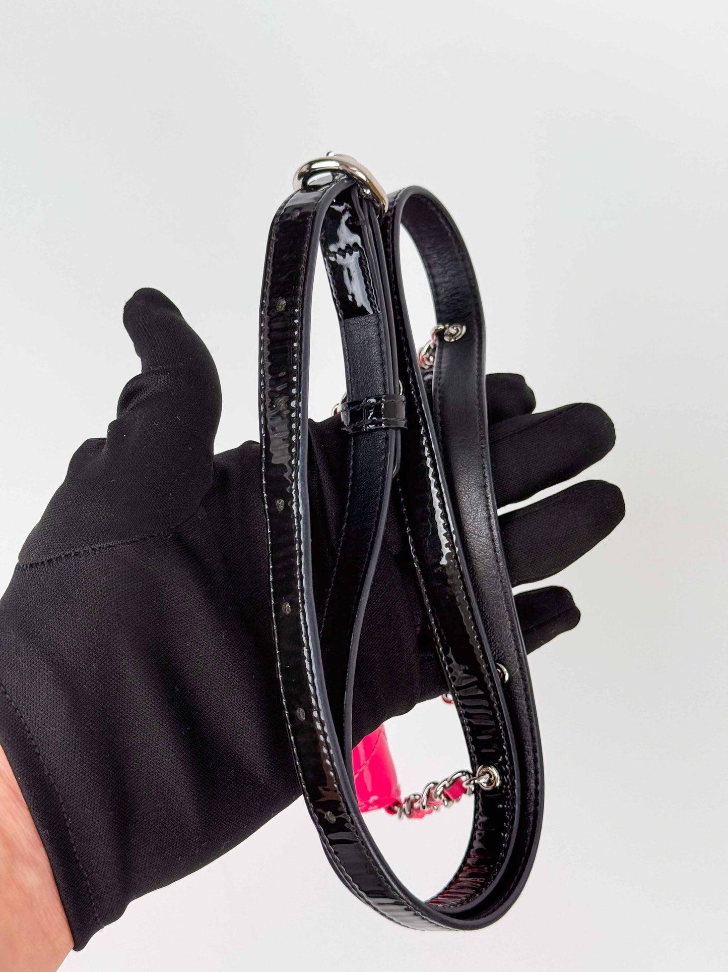(A68) Chanel Pink and Black Patent Leather Bag