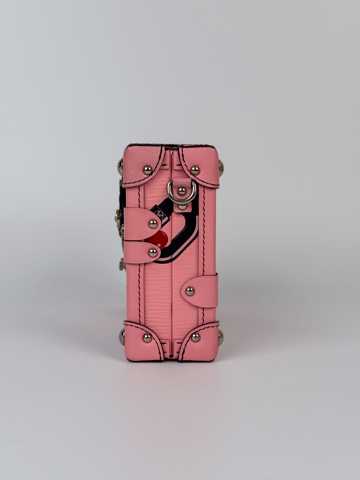 (A88) Louis Vuitton Epi Chain Flower Petite Malle Pink Crossbody Bag Silver Hardware