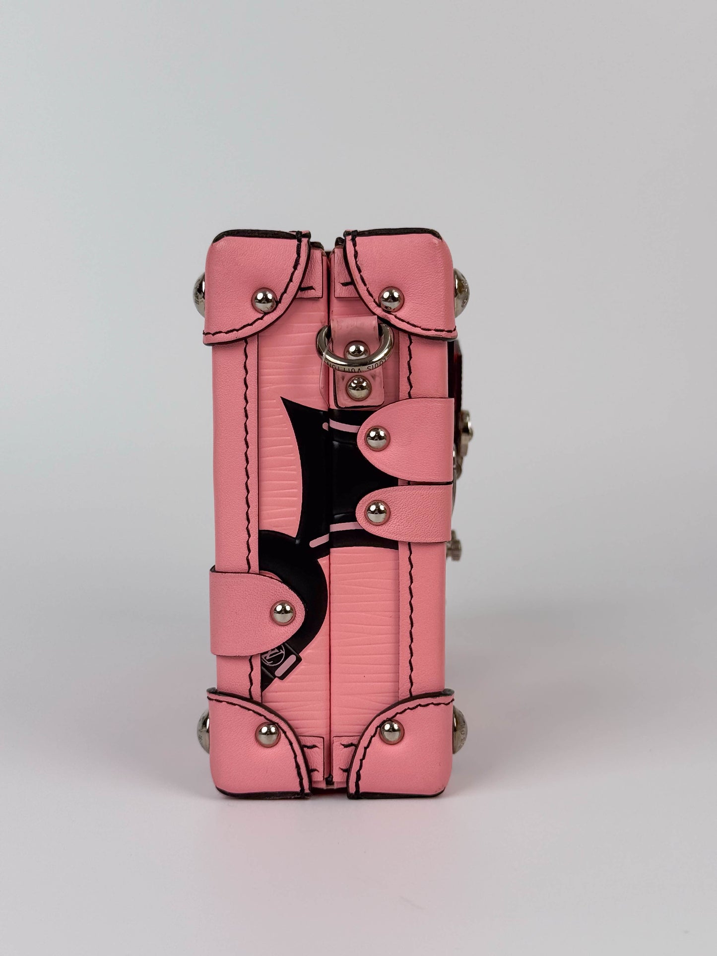 (A88) Louis Vuitton Epi Chain Flower Petite Malle Pink Crossbody Bag Silver Hardware