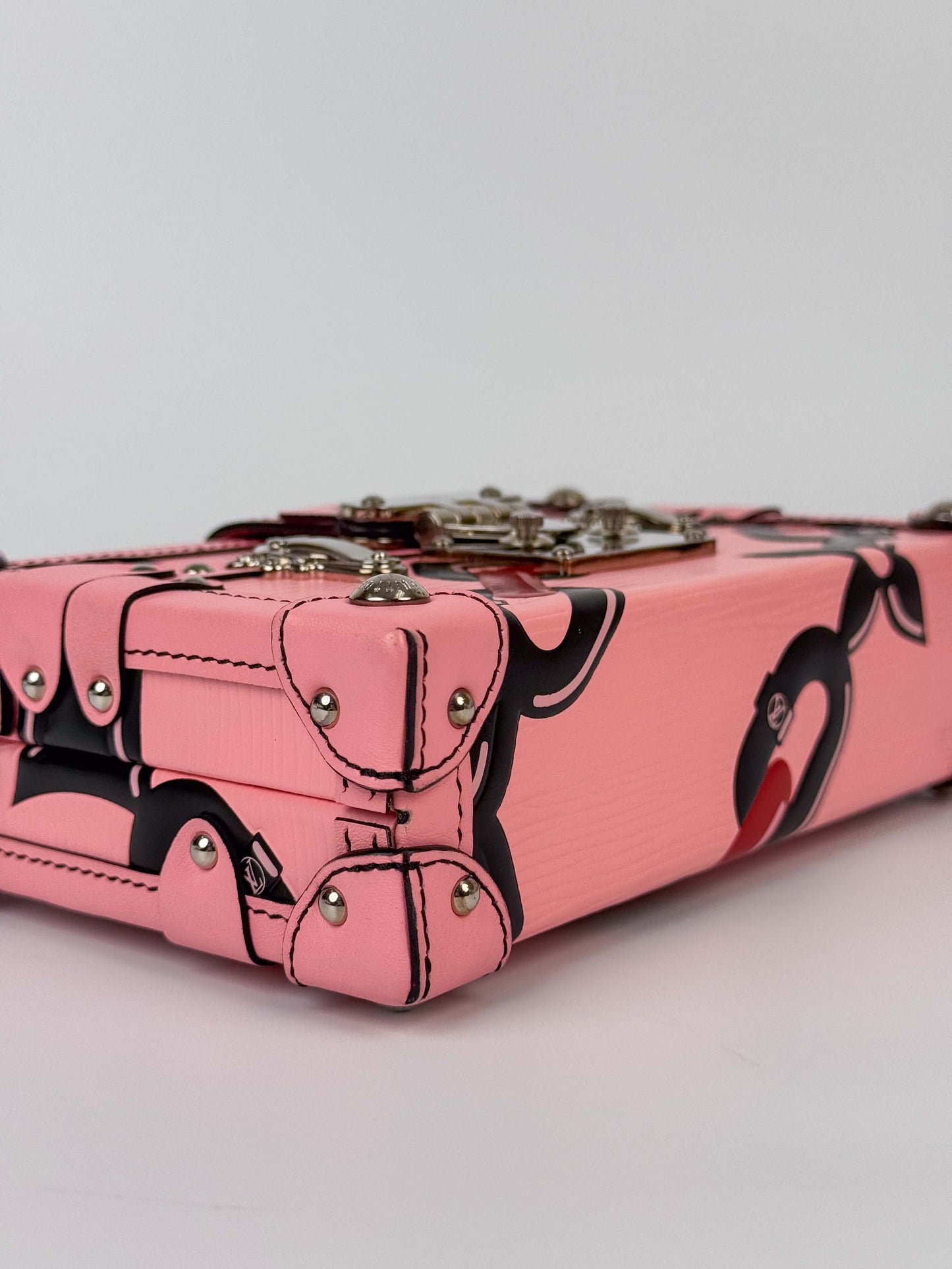 (A88) Louis Vuitton Epi Chain Flower Petite Malle Pink Crossbody Bag Silver Hardware