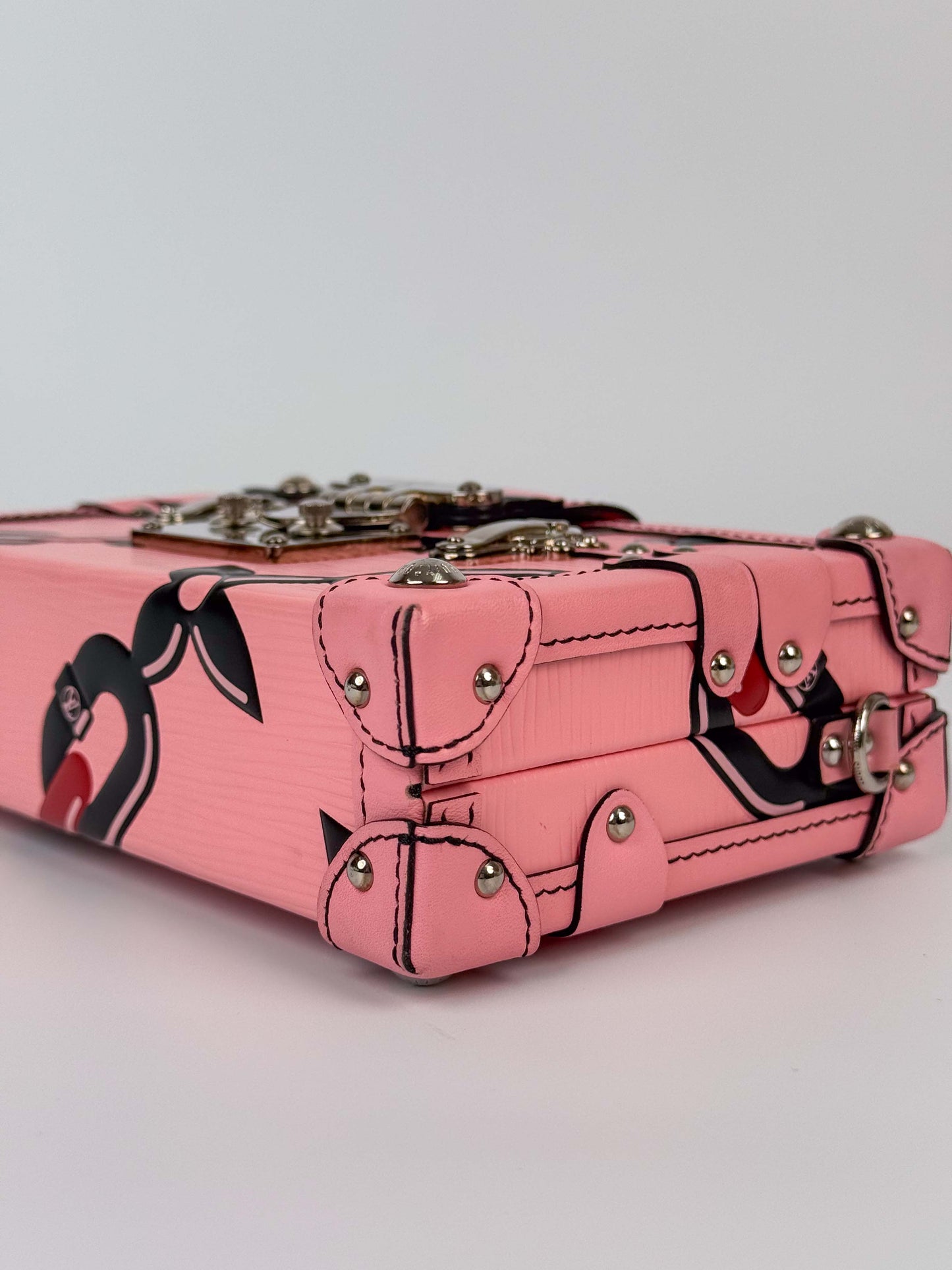 (A88) Louis Vuitton Epi Chain Flower Petite Malle Pink Crossbody Bag Silver Hardware