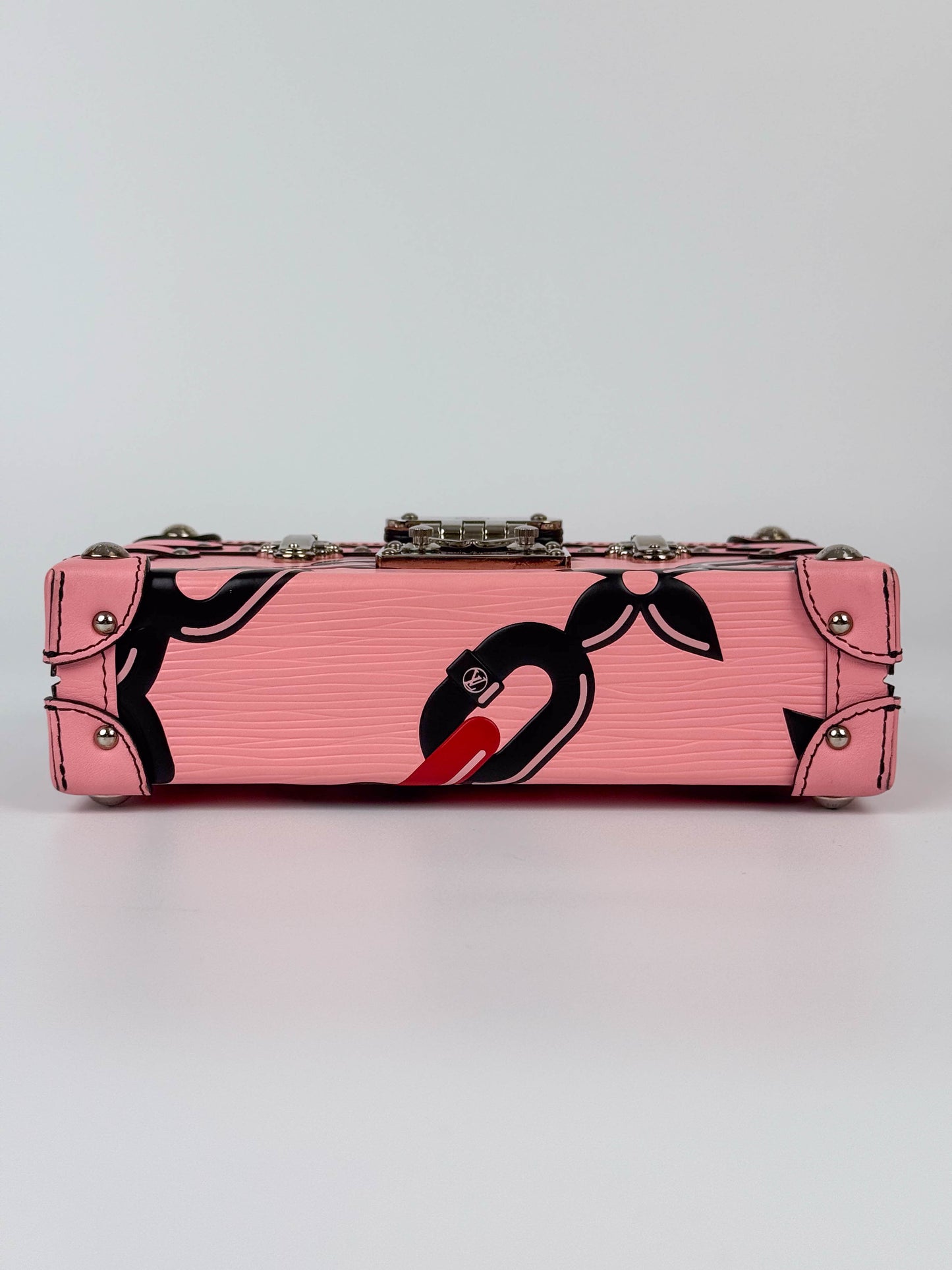 (A88) Louis Vuitton Epi Chain Flower Petite Malle Pink Crossbody Bag Silver Hardware
