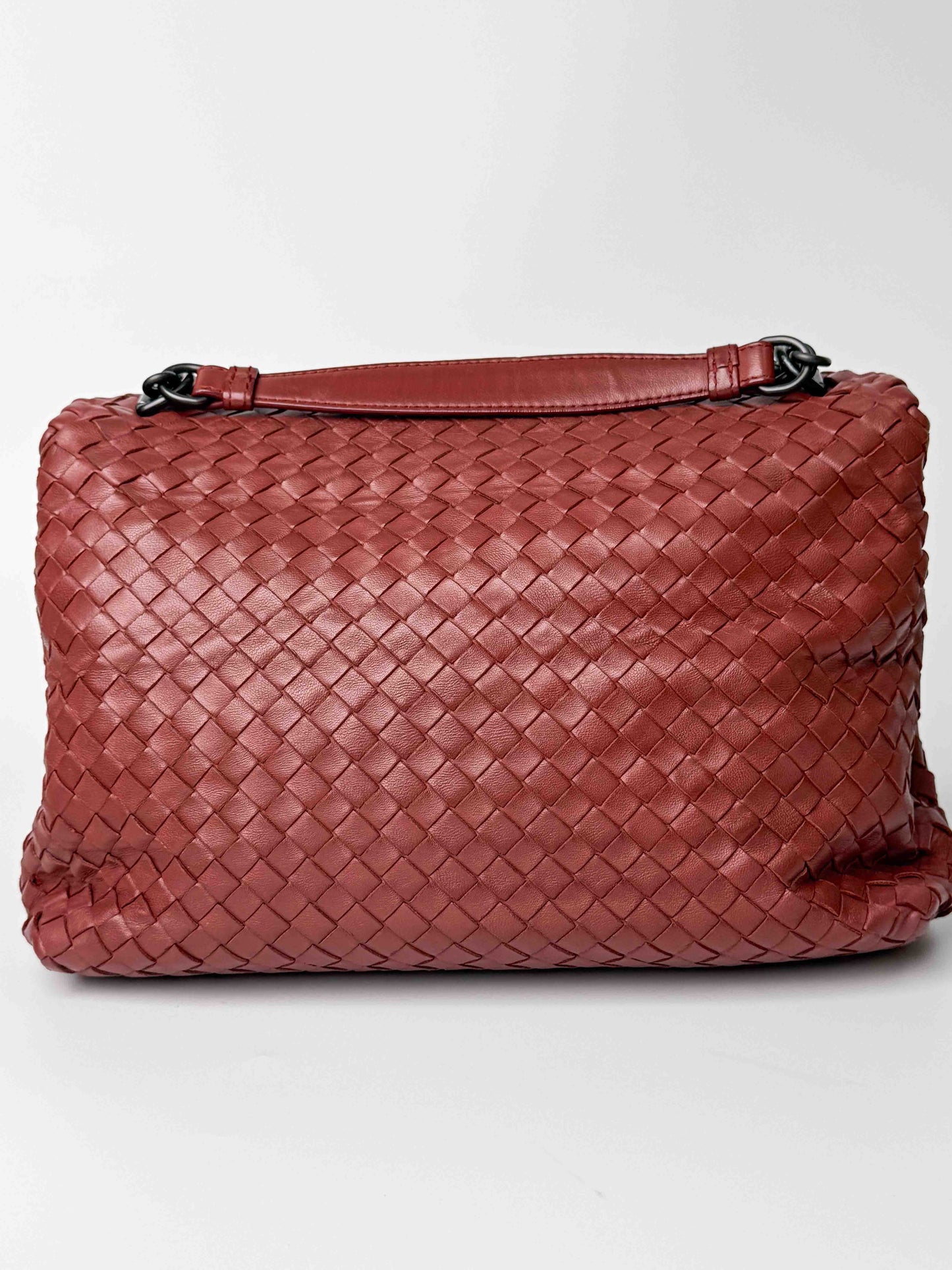 (A78) Bottega Veneta Nappa Intrecciato Olimpia Shoulder Bag Brass Hardware