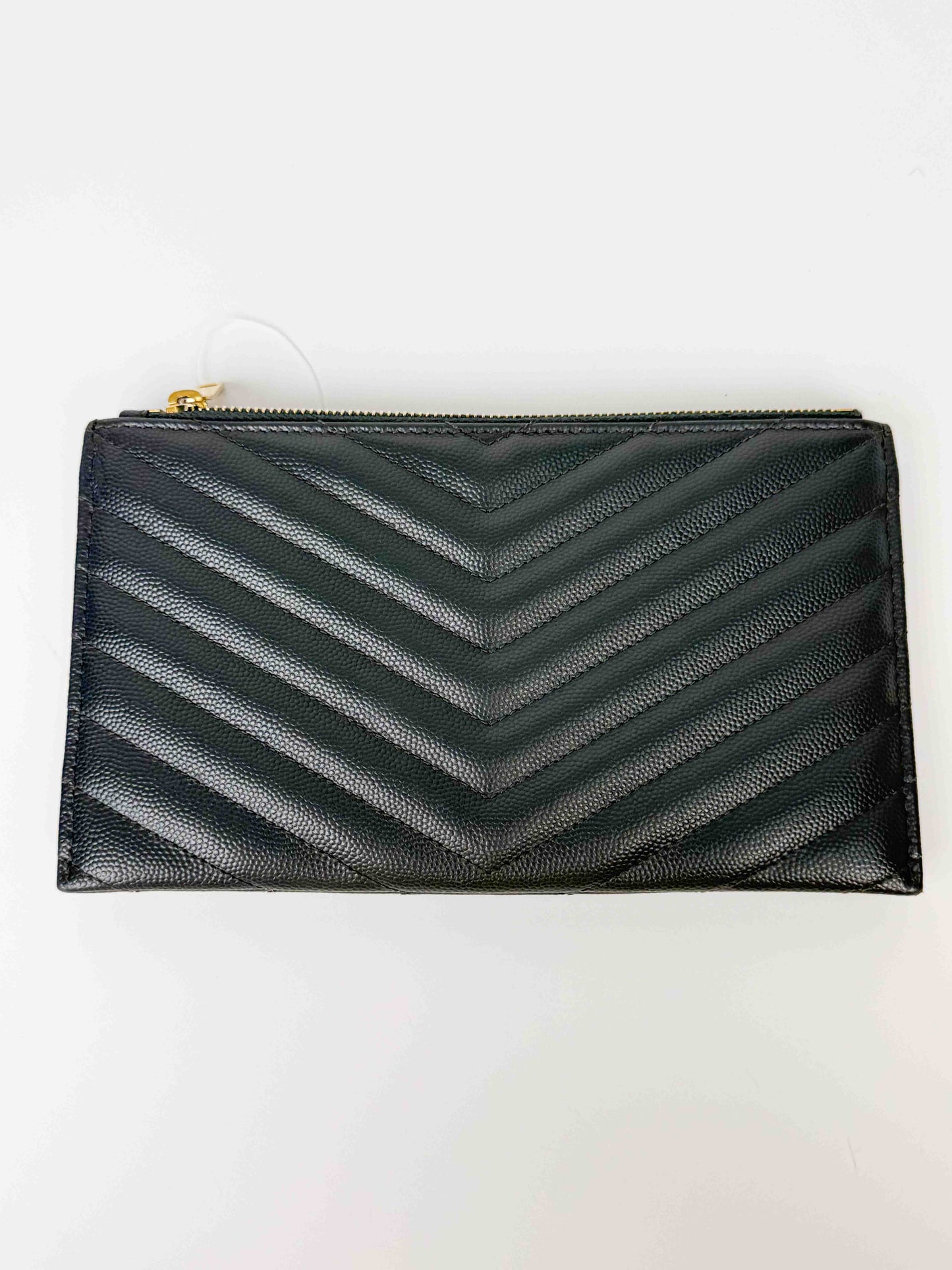 (A114) YSL Grey Chevron Caviar Pouch, Gold Hardware