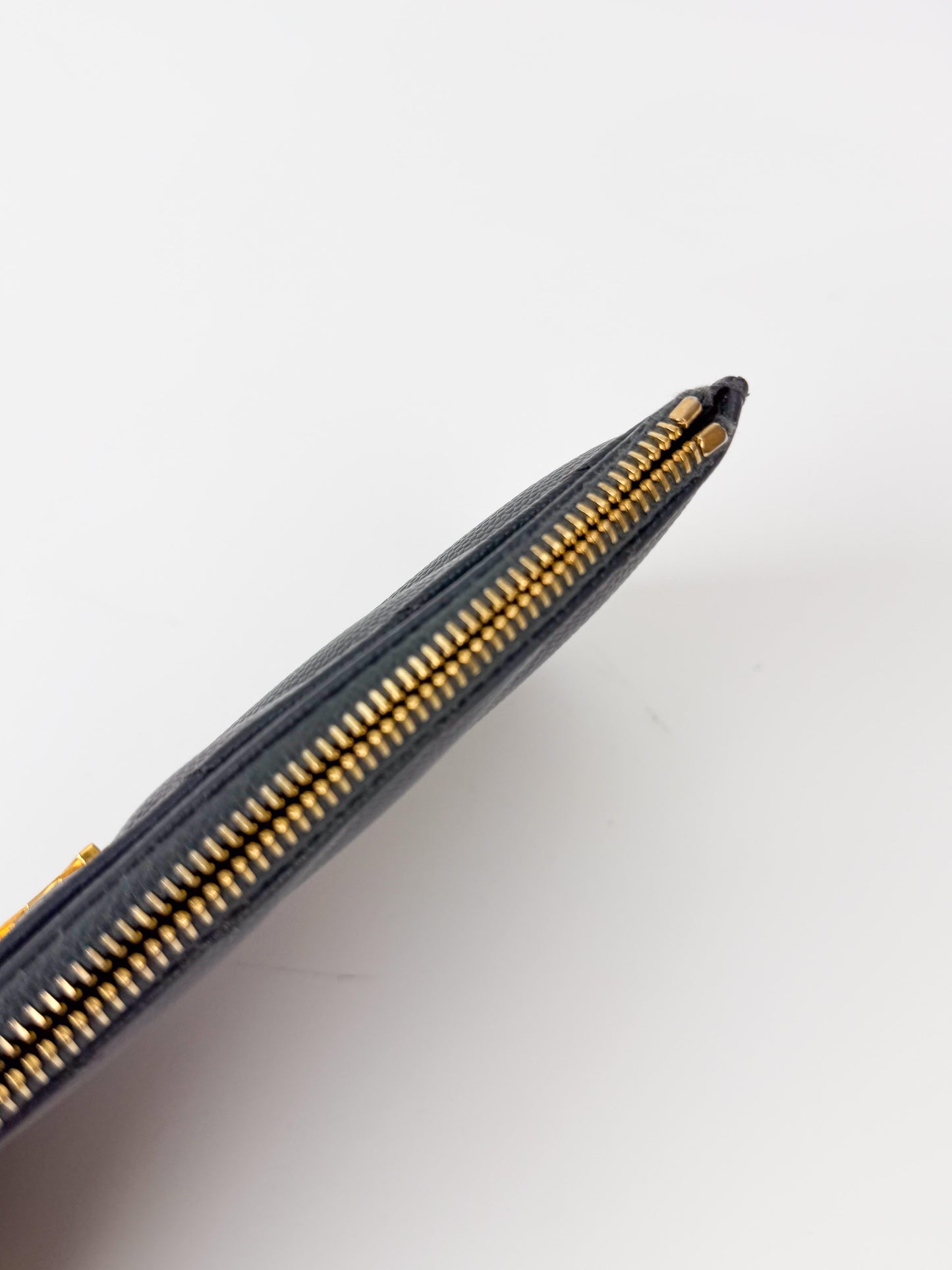 (A114) YSL Grey Chevron Caviar Pouch, Gold Hardware