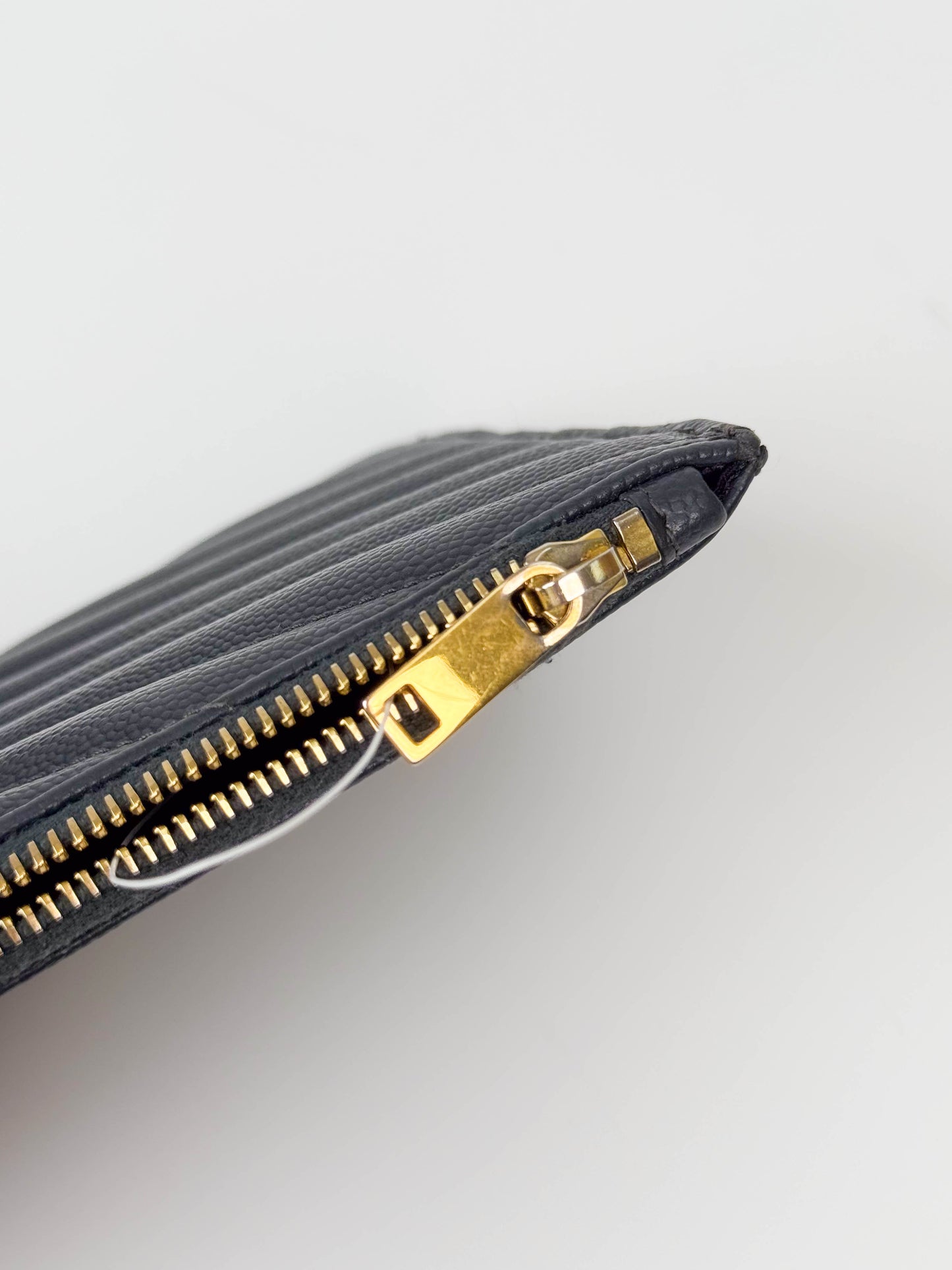 (A114) YSL Grey Chevron Caviar Pouch, Gold Hardware