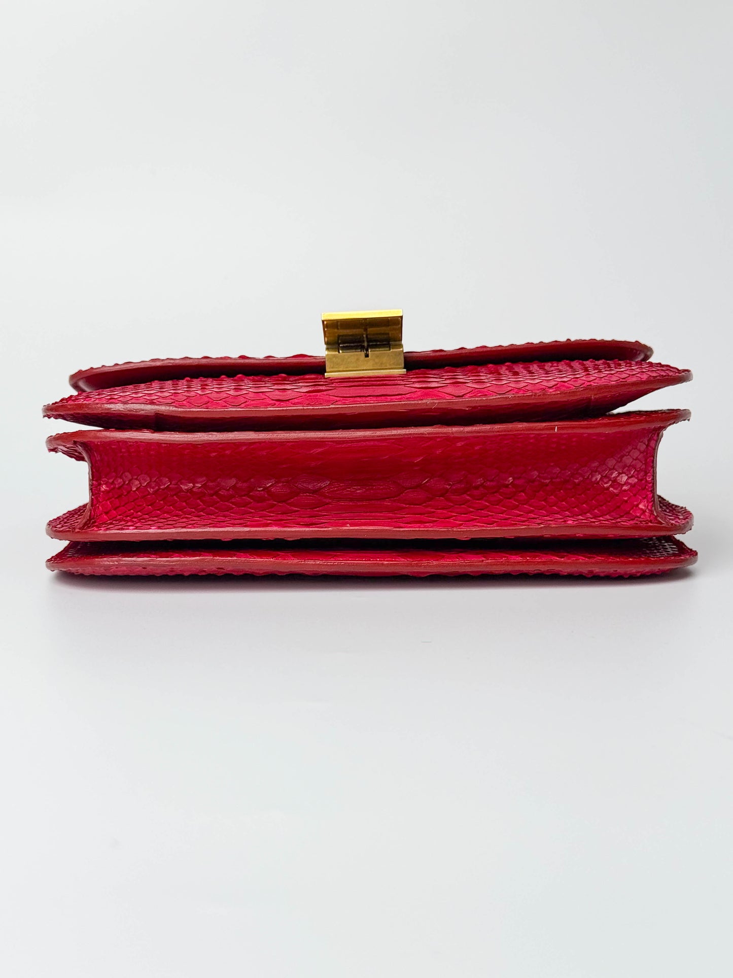 (A98) Celine Fuschia Pink Python Box Bag Gold Hardware