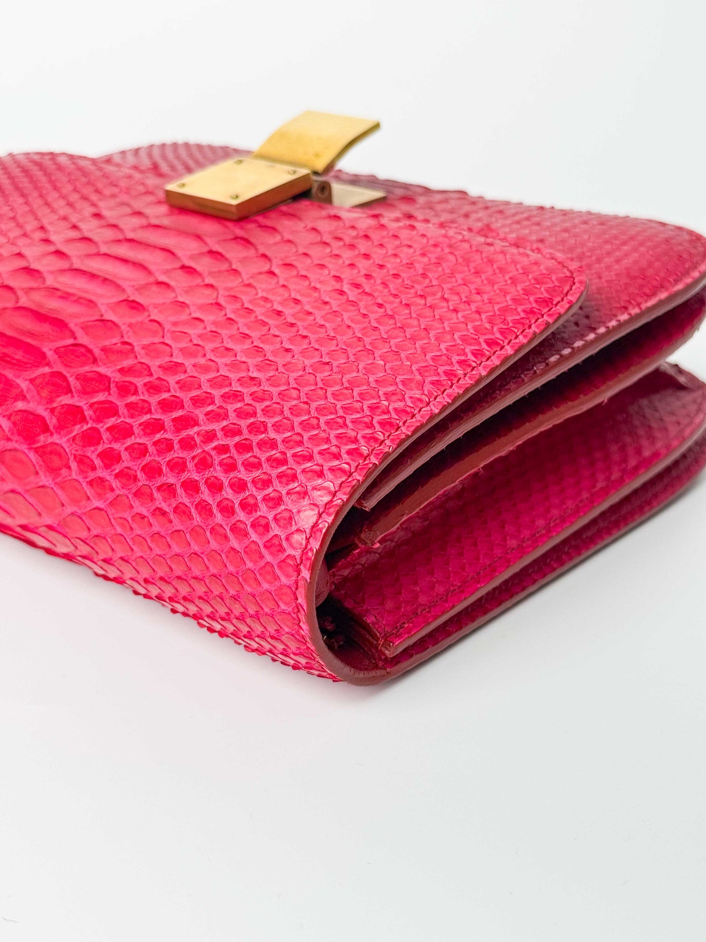 (A98) Celine Fuschia Pink Python Box Bag Gold Hardware