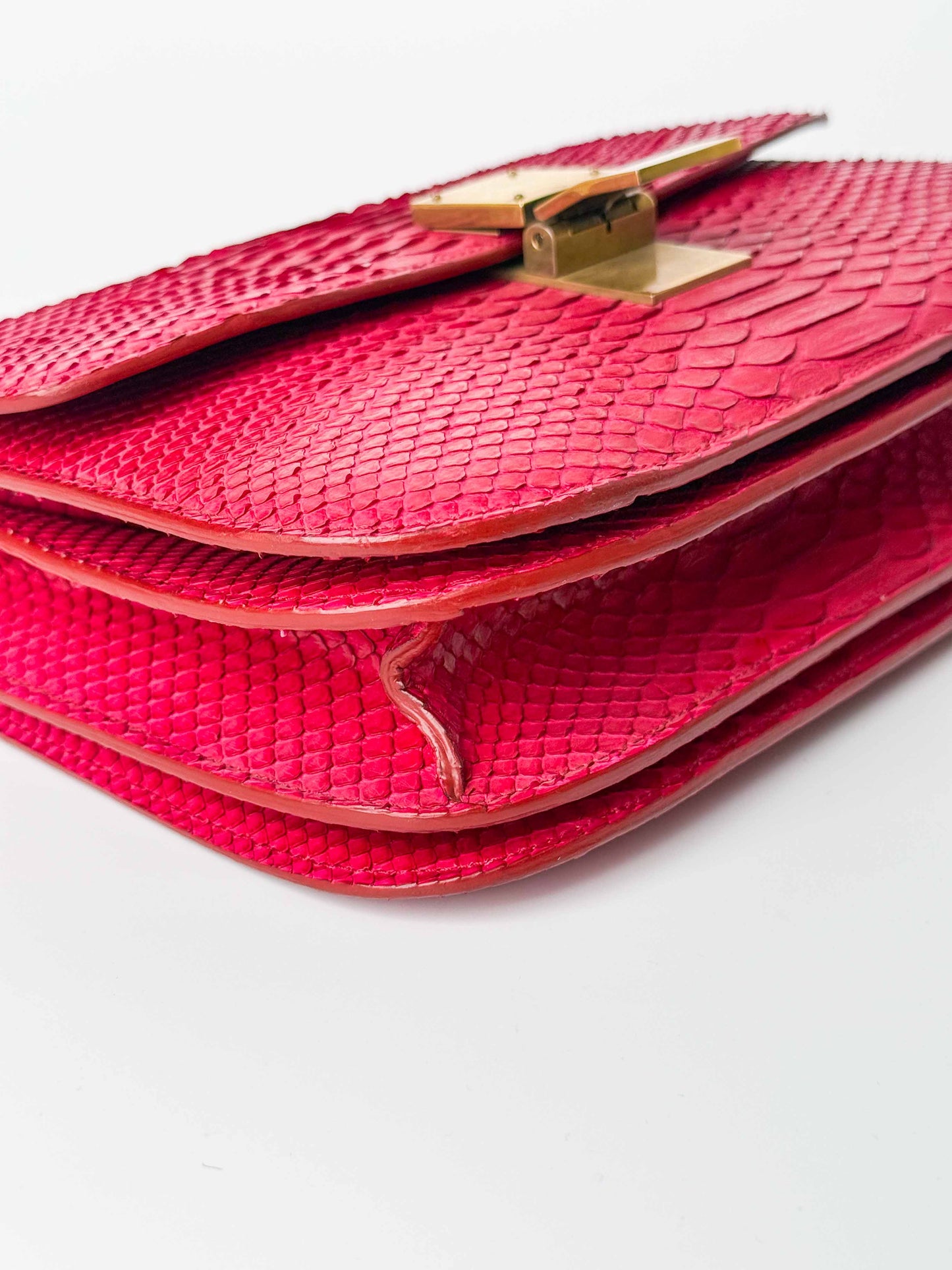 (A98) Celine Fuschia Pink Python Box Bag Gold Hardware
