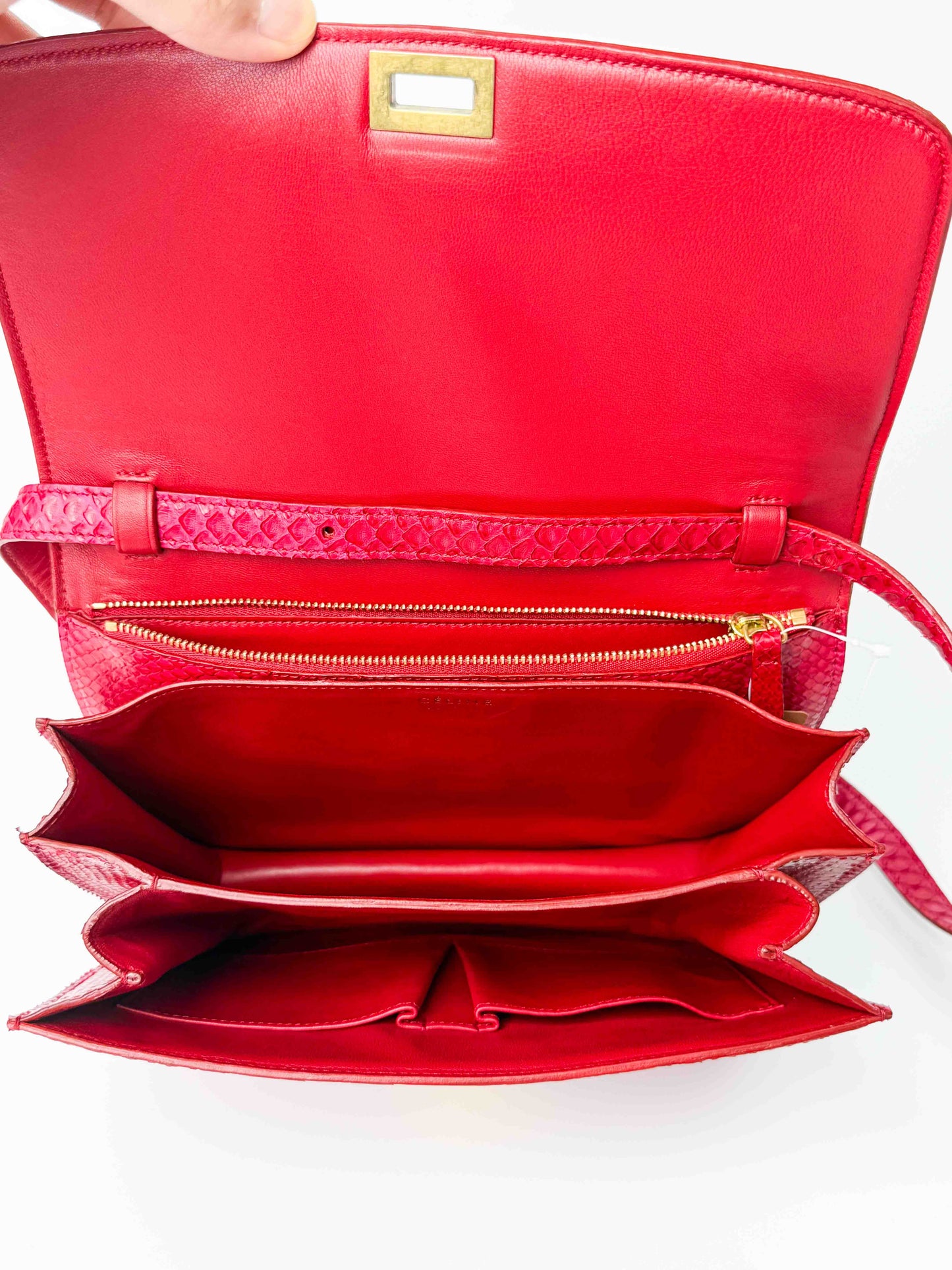 (A98) Celine Fuschia Pink Python Box Bag Gold Hardware