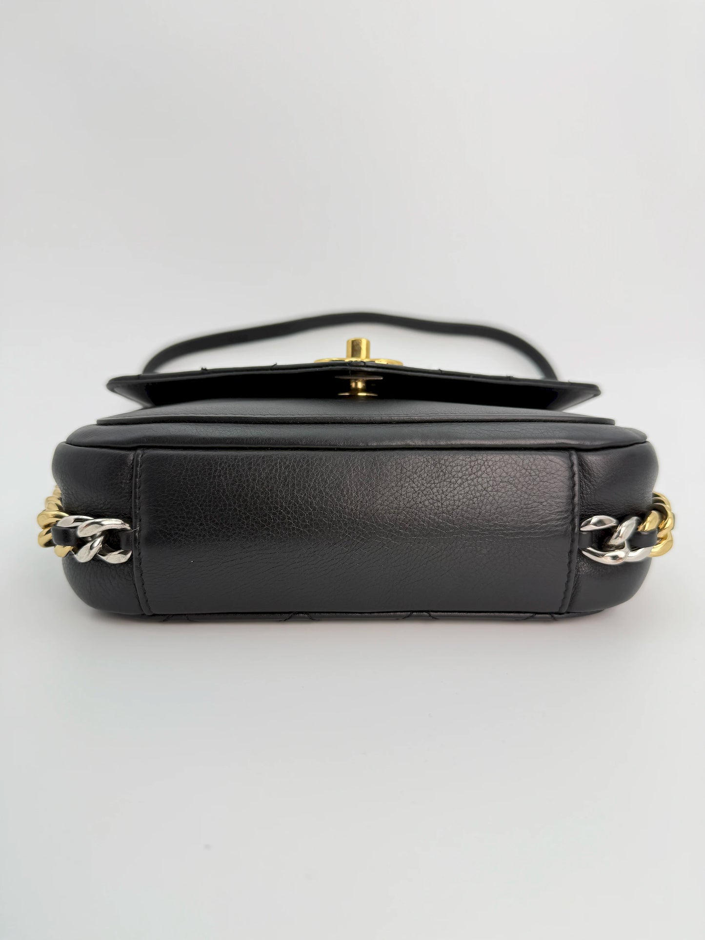 (AJ11) Chanel Black Calf Leather Small Precious Union Flap Bag, Mixed Hardware