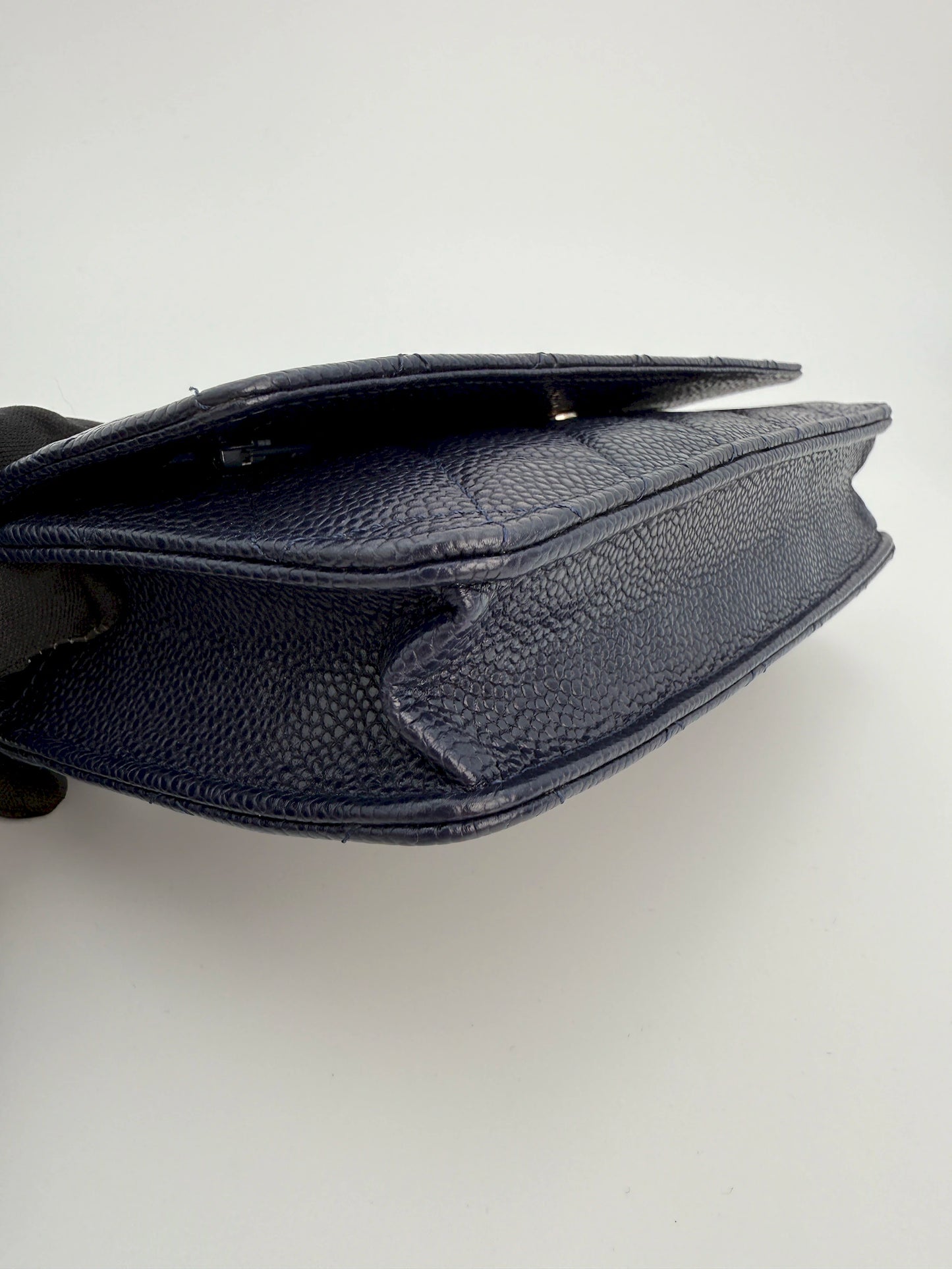 (AJ21) Chanel Navy Black Caviar Wallet on Chain, Silver Hardware