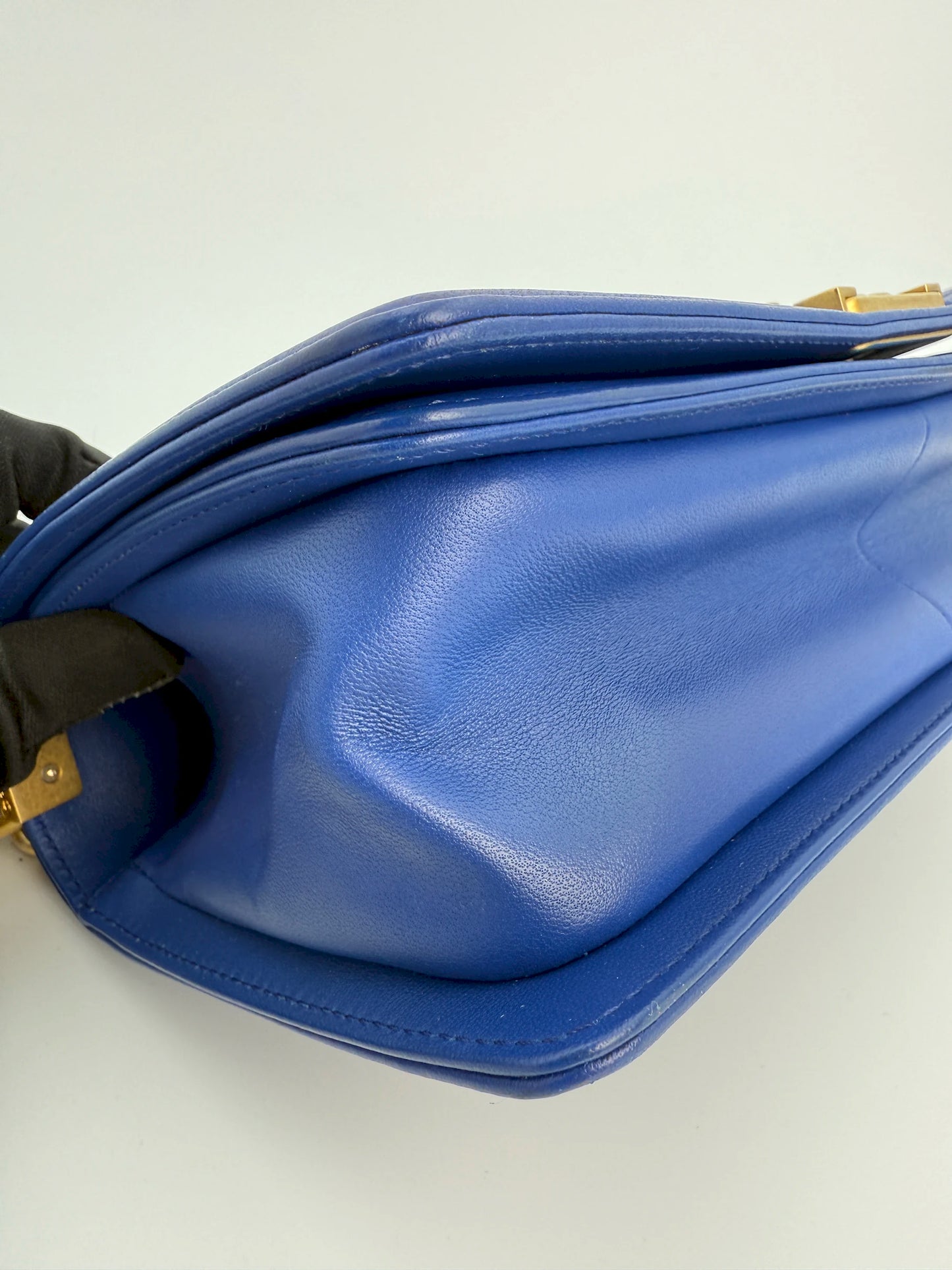 (AJ24) Chanel Blue Python Medium Size LeBoy, Gold Hardware