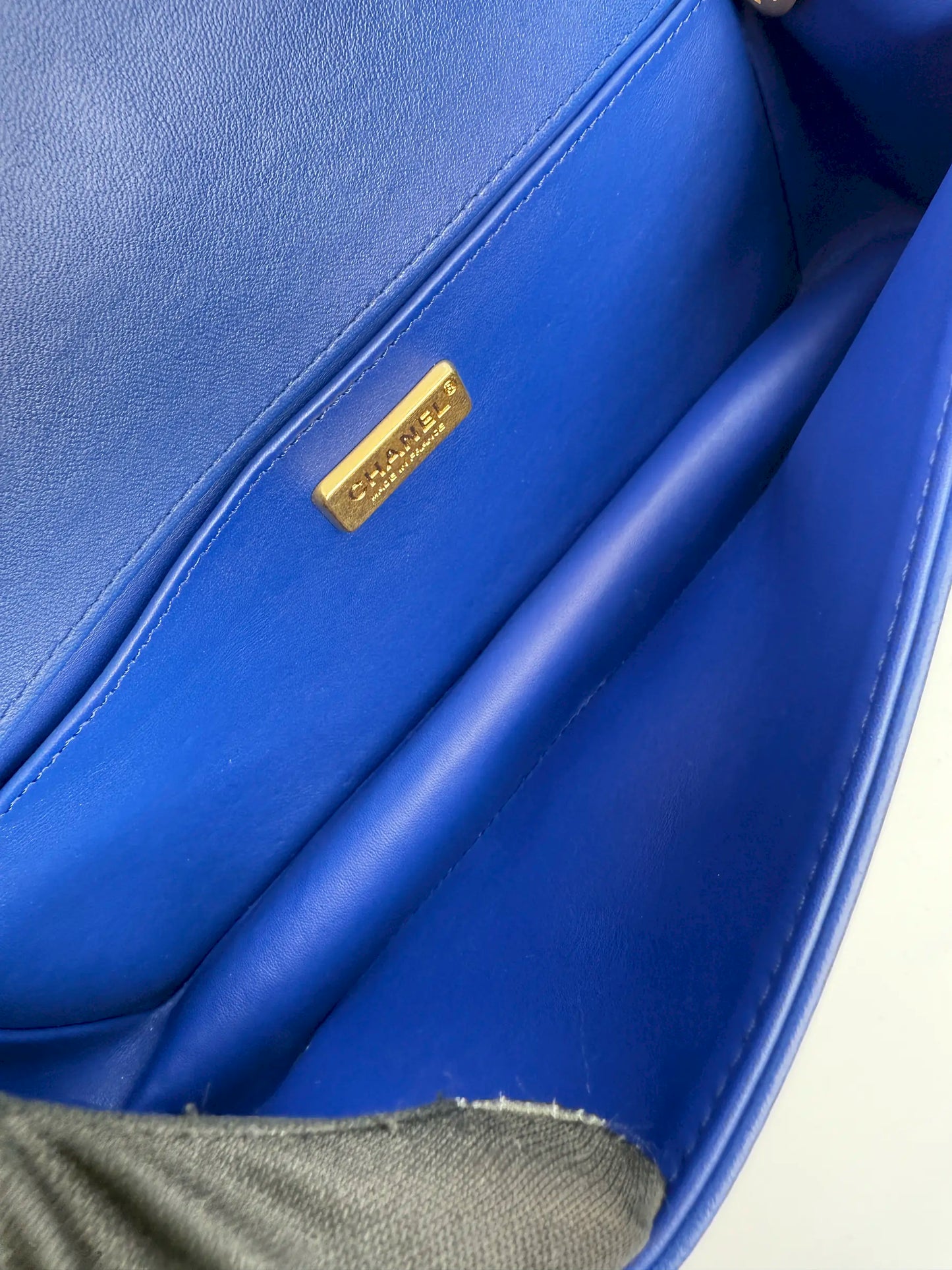 (AJ24) Chanel Blue Python Medium Size LeBoy, Gold Hardware