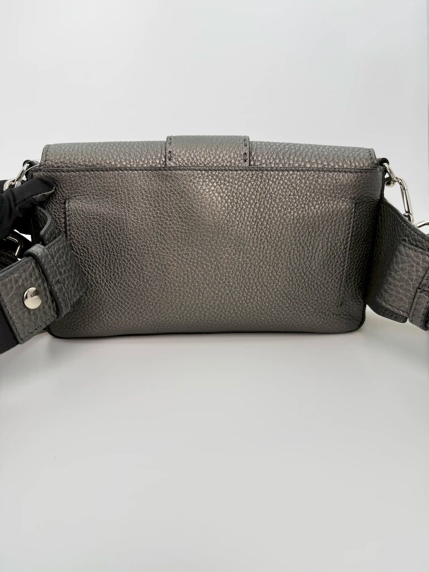 (AJ30) Fendi Grey Calf Leather Baguette Crossbody/Belt Bag, Silver Hardware