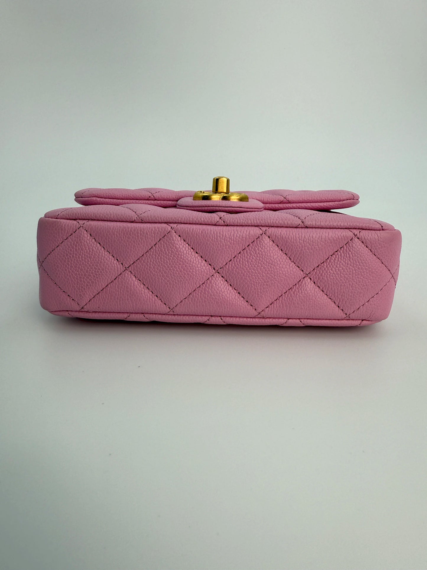 (AJ39) Chanel 23P Pink Caviar Sweetheart Crush Square Flap Bag, Antique Gold Hardware