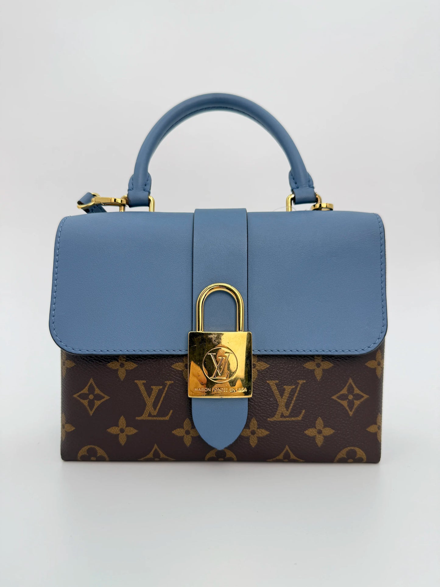 (AJ47) Louis Vuitton Blue/Monogram Locky BB, Gold Hardware