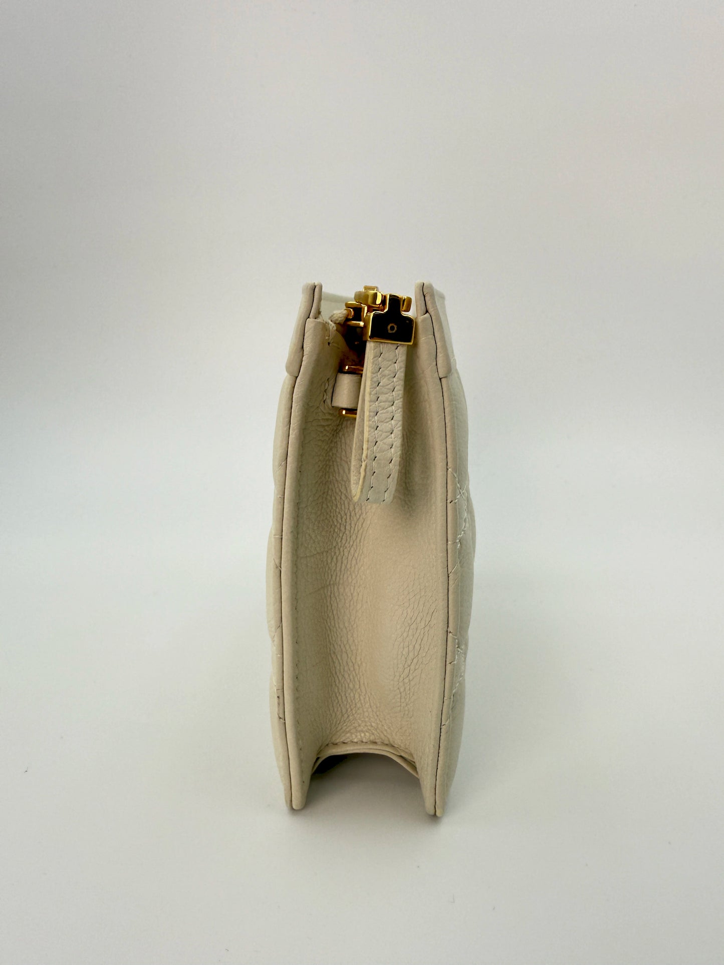 (AJ58) Christian Dior Ivory Calf Leather Caro Pouch Crossbody, Gold Hardware