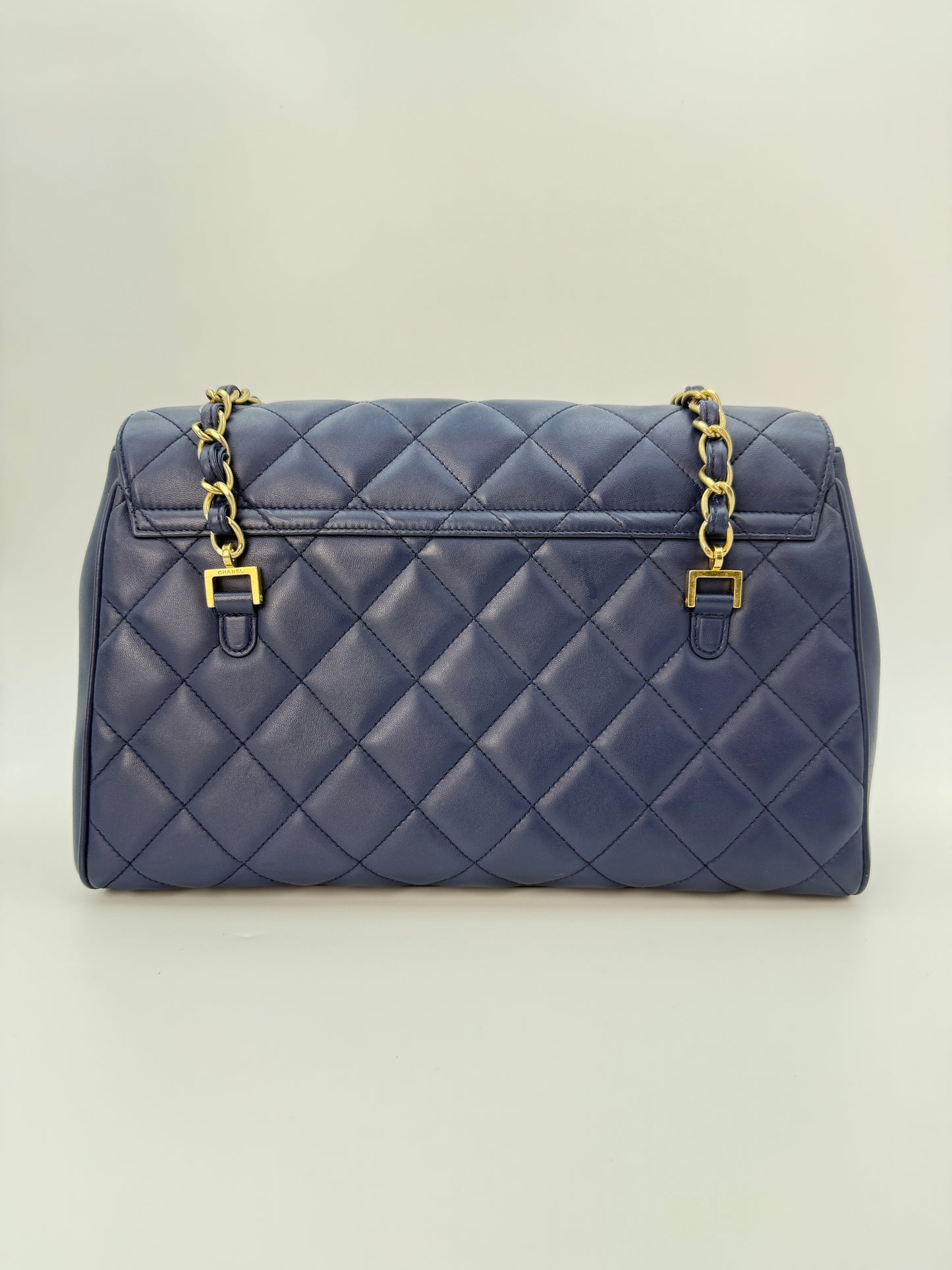 (AJ60) Chanel Navy Blue Calf Leather Misa Camera Flap Bag, Gold Hardware