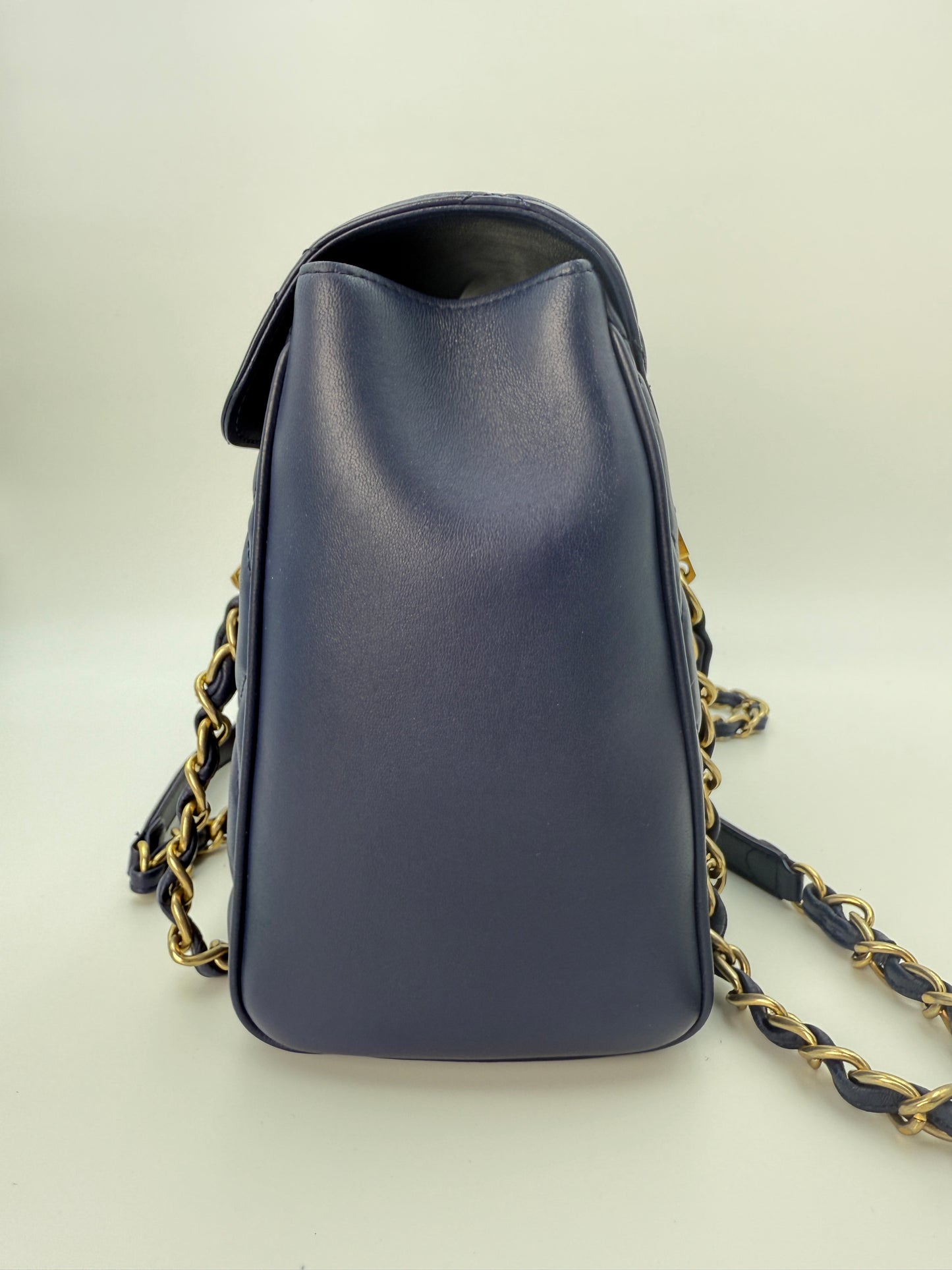 (AJ60) Chanel Navy Blue Calf Leather Misa Camera Flap Bag, Gold Hardware