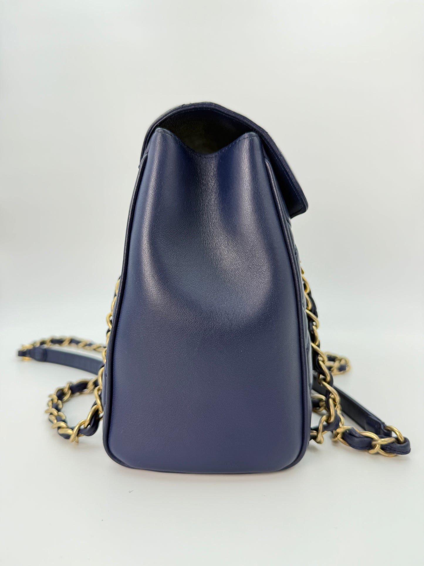(AJ60) Chanel Navy Blue Calf Leather Misa Camera Flap Bag, Gold Hardware
