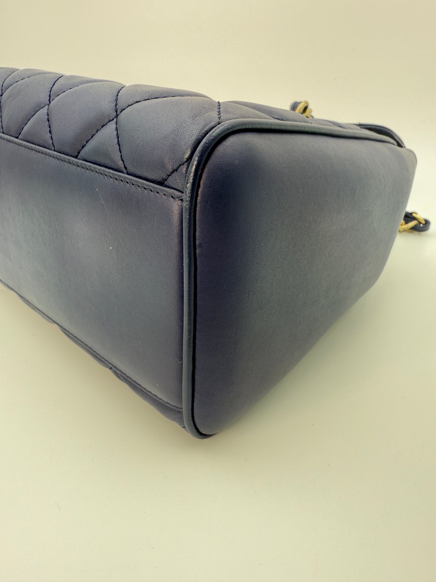 (AJ60) Chanel Navy Blue Calf Leather Misa Camera Flap Bag, Gold Hardware