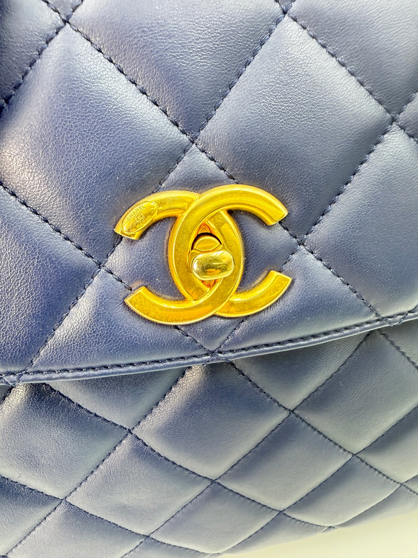 (AJ60) Chanel Navy Blue Calf Leather Misa Camera Flap Bag, Gold Hardware