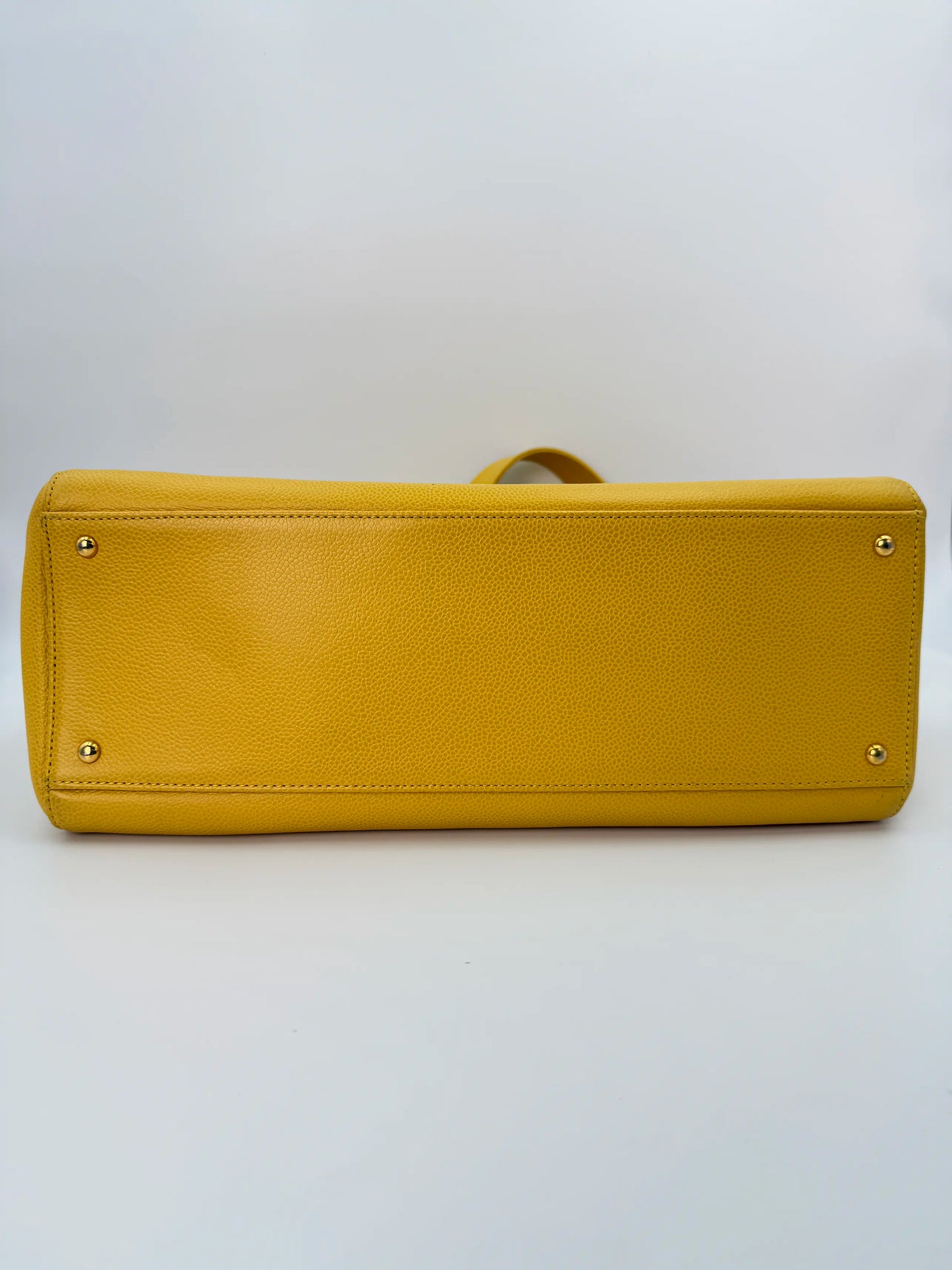 (AJ59) Chanel Mustard Yellow Caviar Zip Tote Bag, 24K Gold-Plated Hardware
