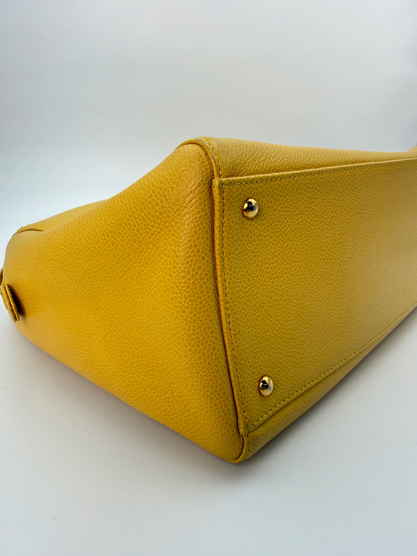 (AJ59) Chanel Mustard Yellow Caviar Zip Tote Bag, 24K Gold-Plated Hardware