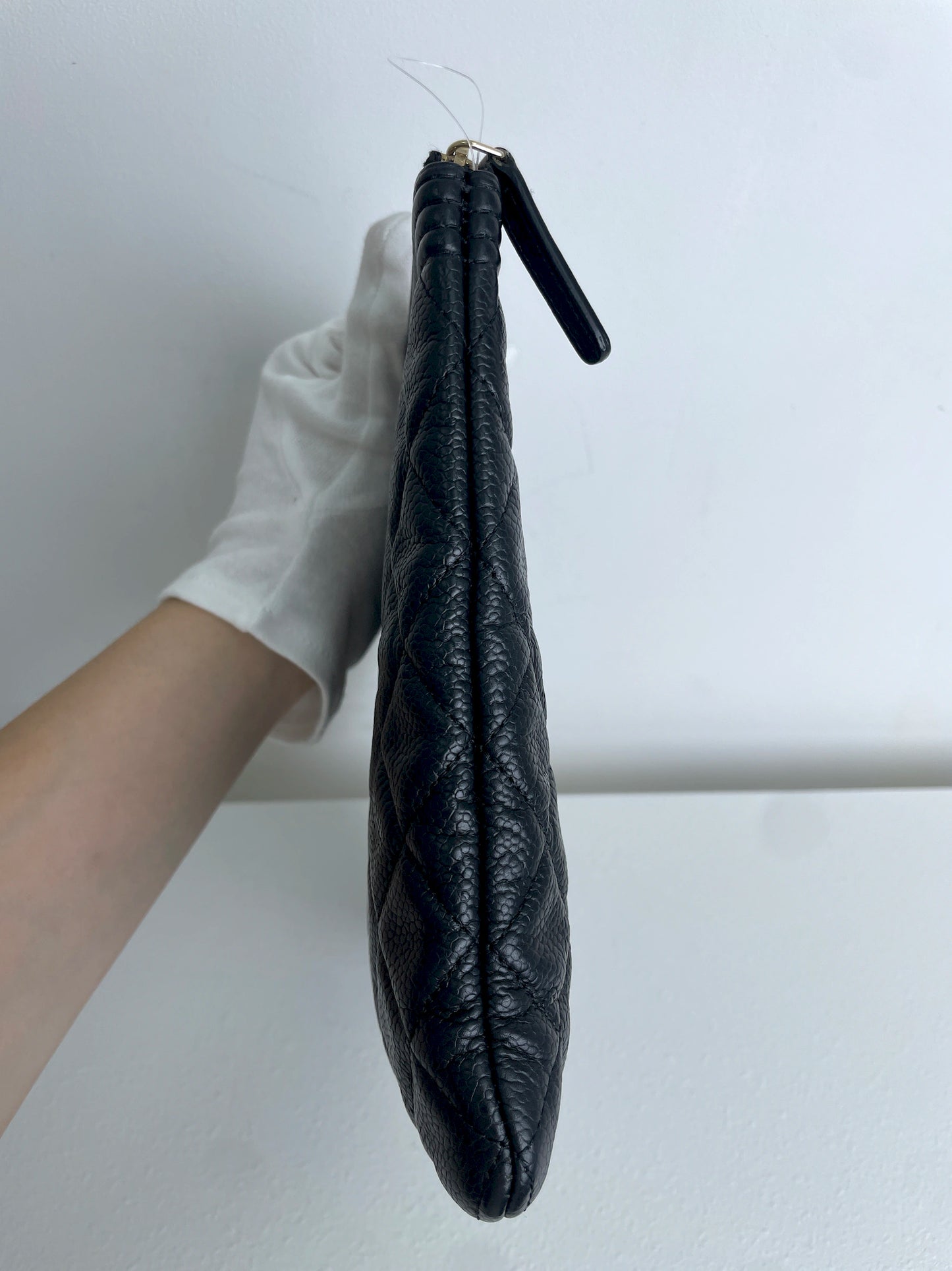 (A24) Chanel Black Caviar LeBoy O Pouch Champagne Gold Hardware