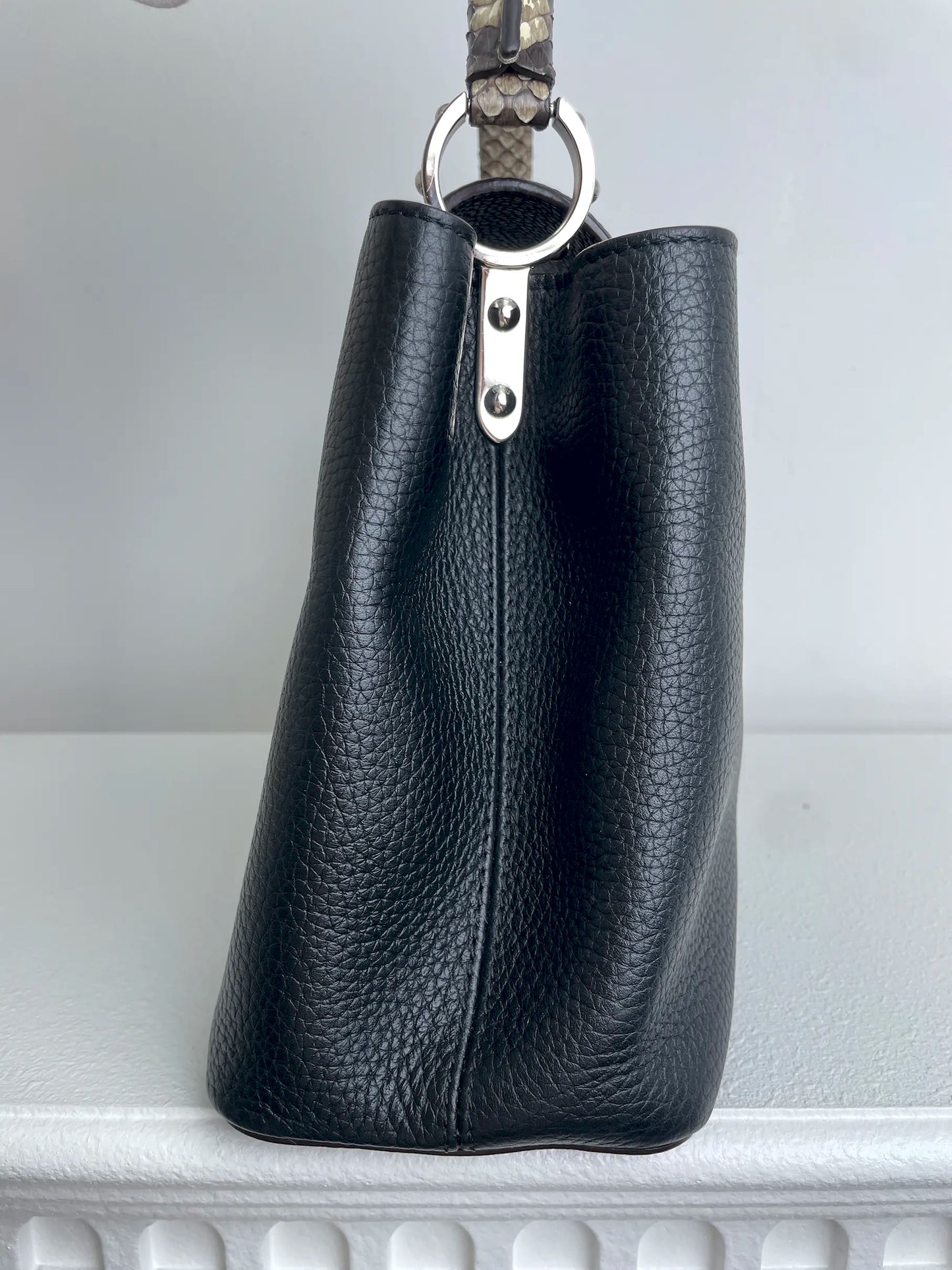 (A28) Louis Vuitton MM Black with Python Capucines Silver Hardware Python and Leather Strap