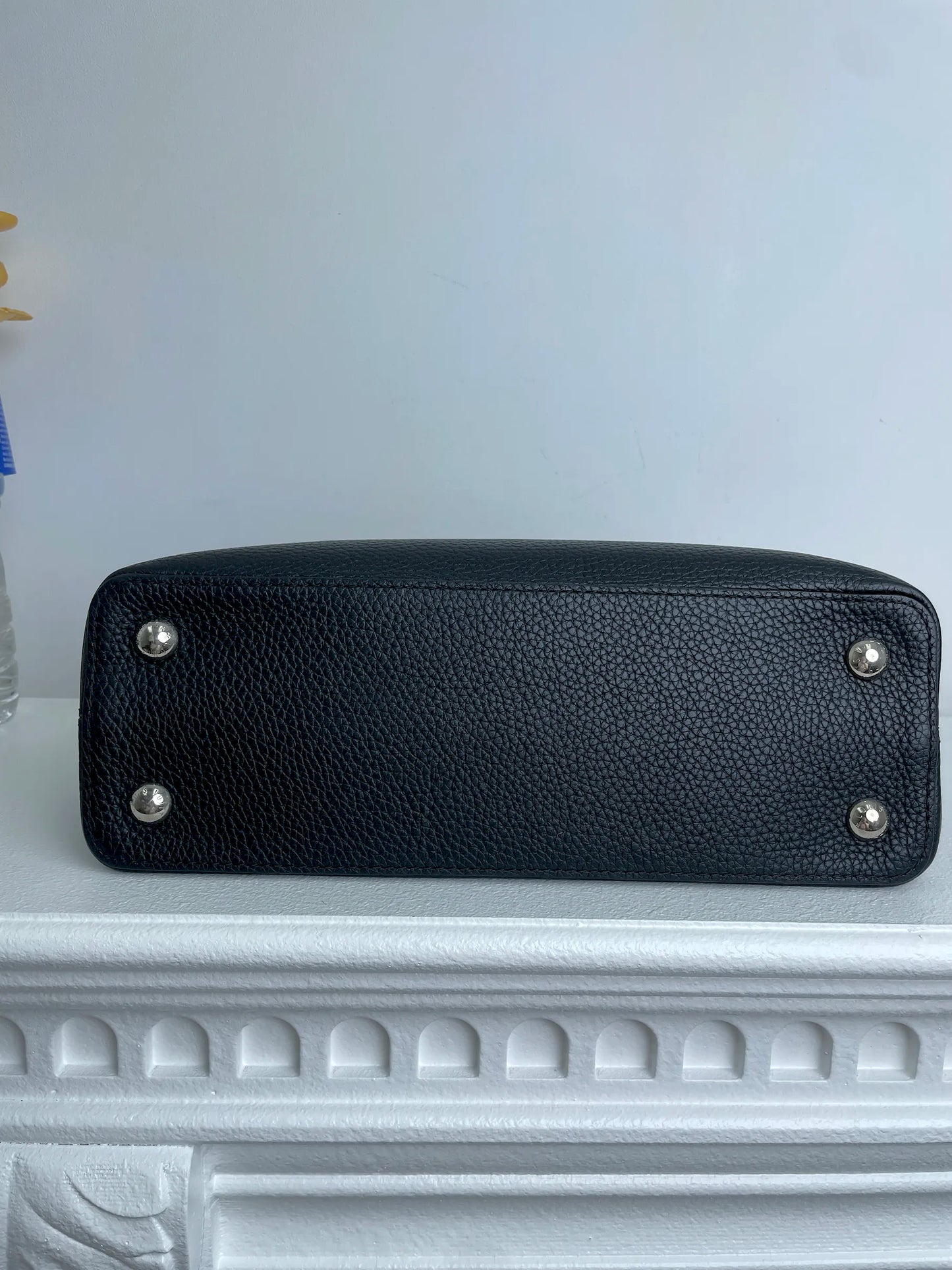 (A28) Louis Vuitton MM Black with Python Capucines Silver Hardware Python and Leather Strap