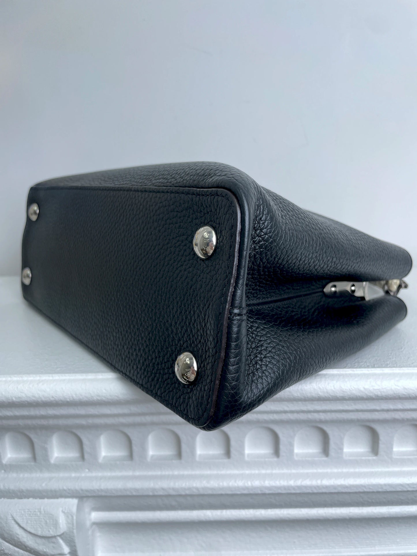 (A28) Louis Vuitton MM Black with Python Capucines Silver Hardware Python and Leather Strap