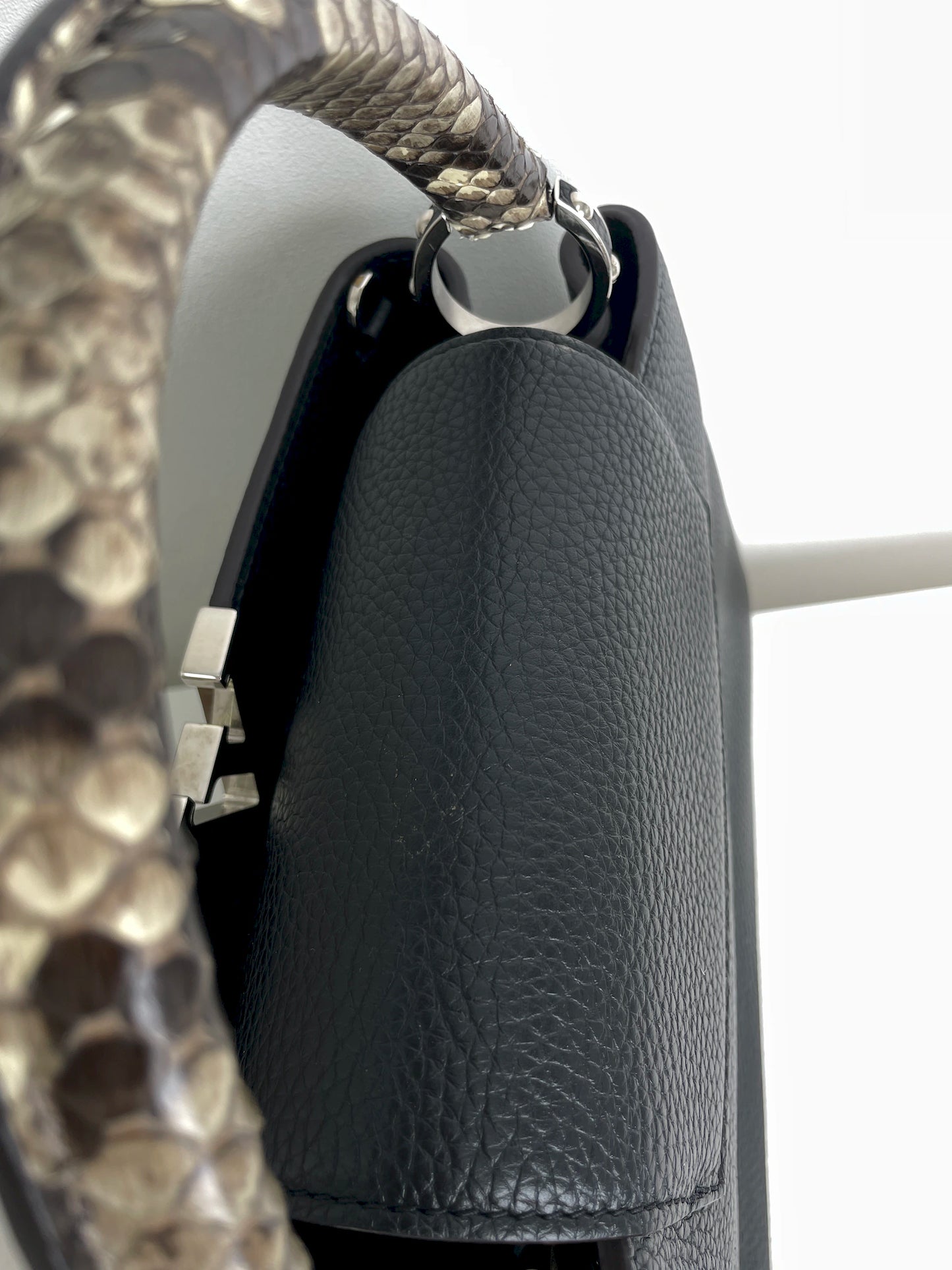 (A28) Louis Vuitton MM Black with Python Capucines Silver Hardware Python and Leather Strap