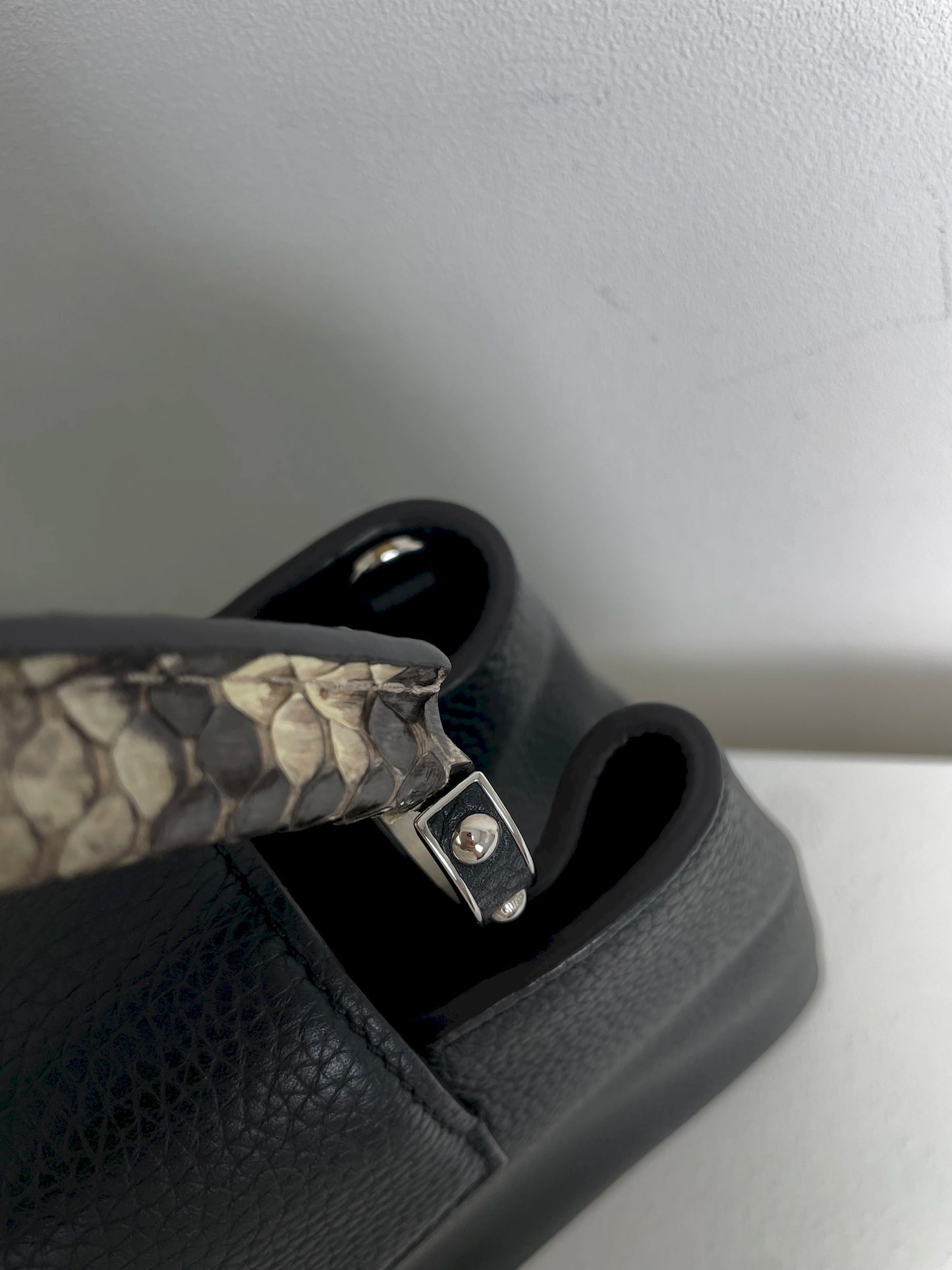 (A28) Louis Vuitton MM Black with Python Capucines Silver Hardware Python and Leather Strap