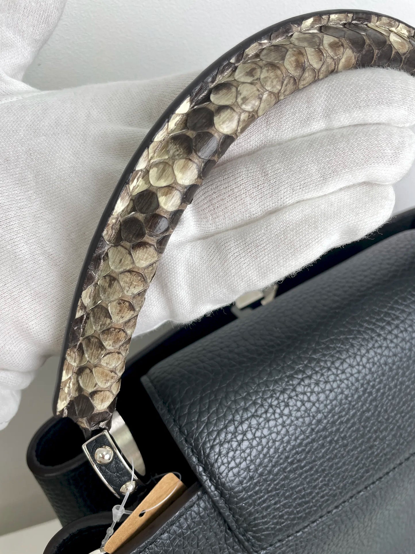 (A28) Louis Vuitton MM Black with Python Capucines Silver Hardware Python and Leather Strap