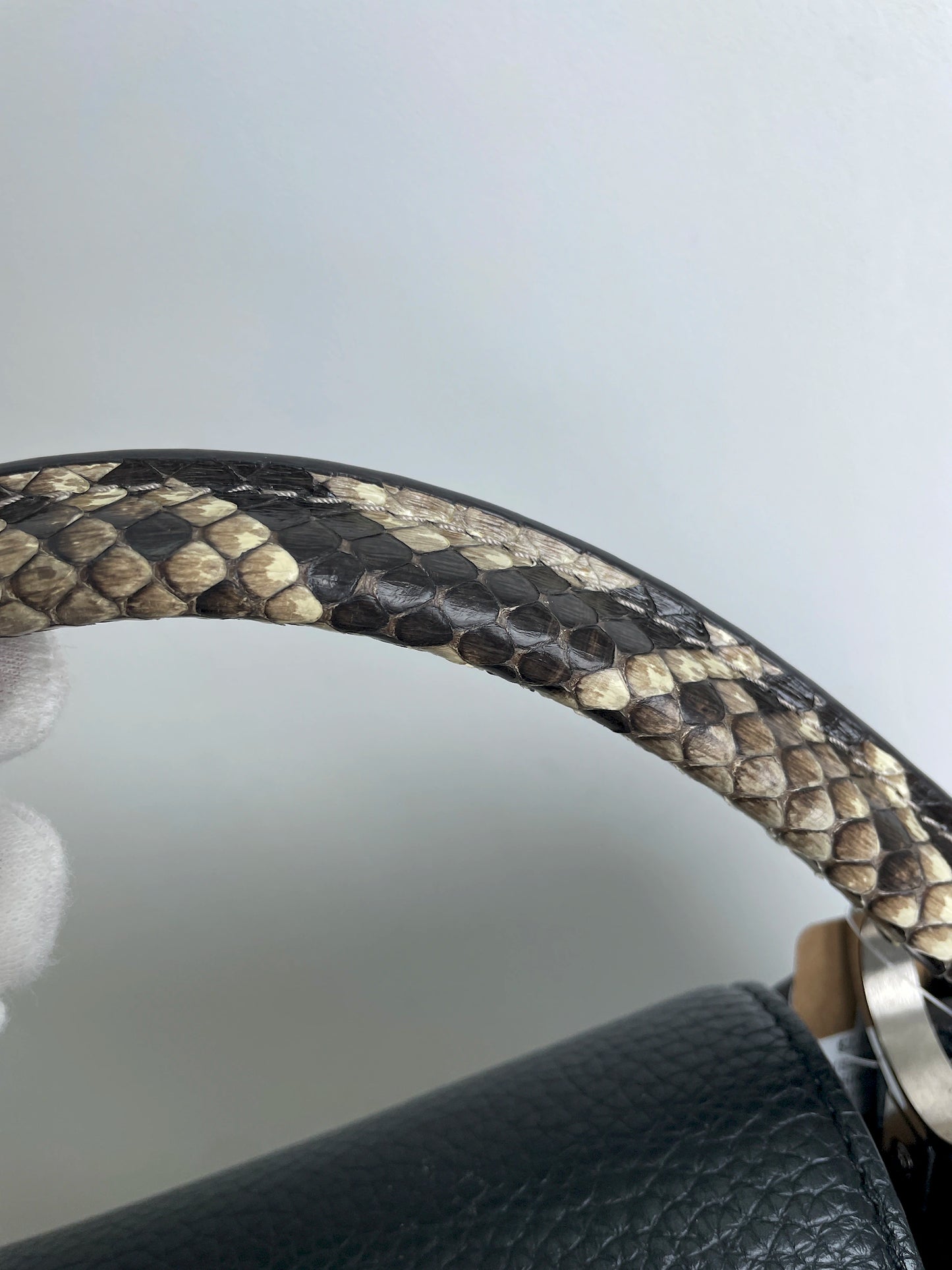 (A28) Louis Vuitton MM Black with Python Capucines Silver Hardware Python and Leather Strap