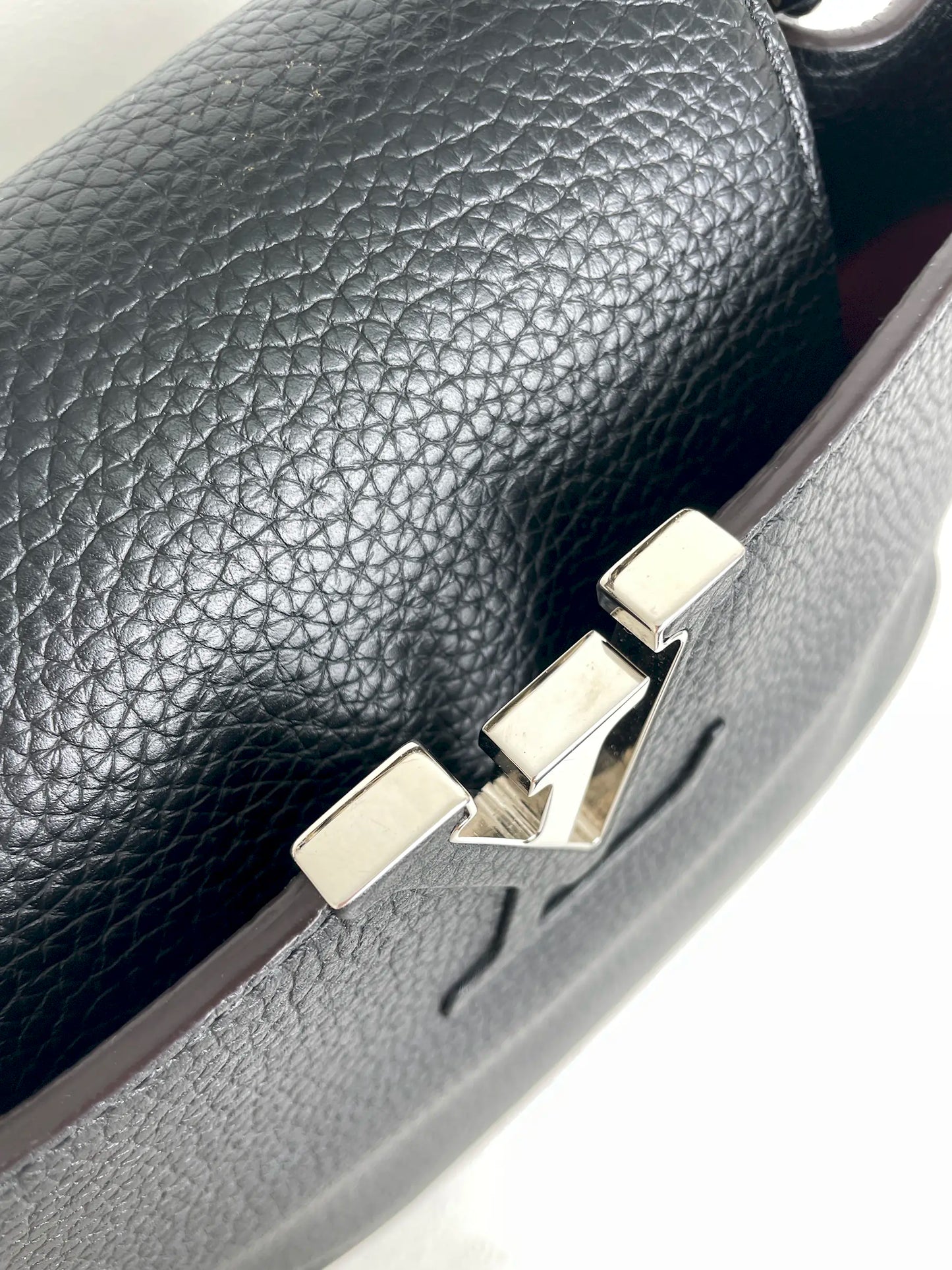 (A28) Louis Vuitton MM Black with Python Capucines Silver Hardware Python and Leather Strap