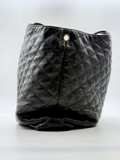 (AJ61) YSL Black Lambskin Quilted Maxi Icare Tote Bag, Gold Hardware