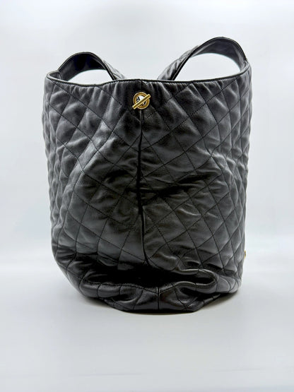 (AJ61) YSL Black Lambskin Quilted Maxi Icare Tote Bag, Gold Hardware