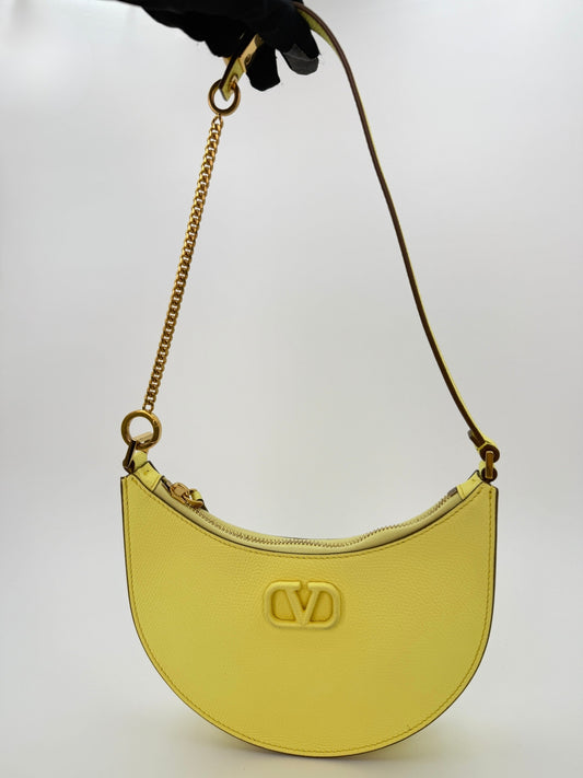 (AJ6) Valentino Garavani Yellow Calf Leather Mini VLogo Signature Hobo Bag, Gold Hardware