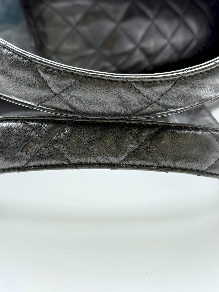 (AJ61) YSL Black Lambskin Quilted Maxi Icare Tote Bag, Gold Hardware